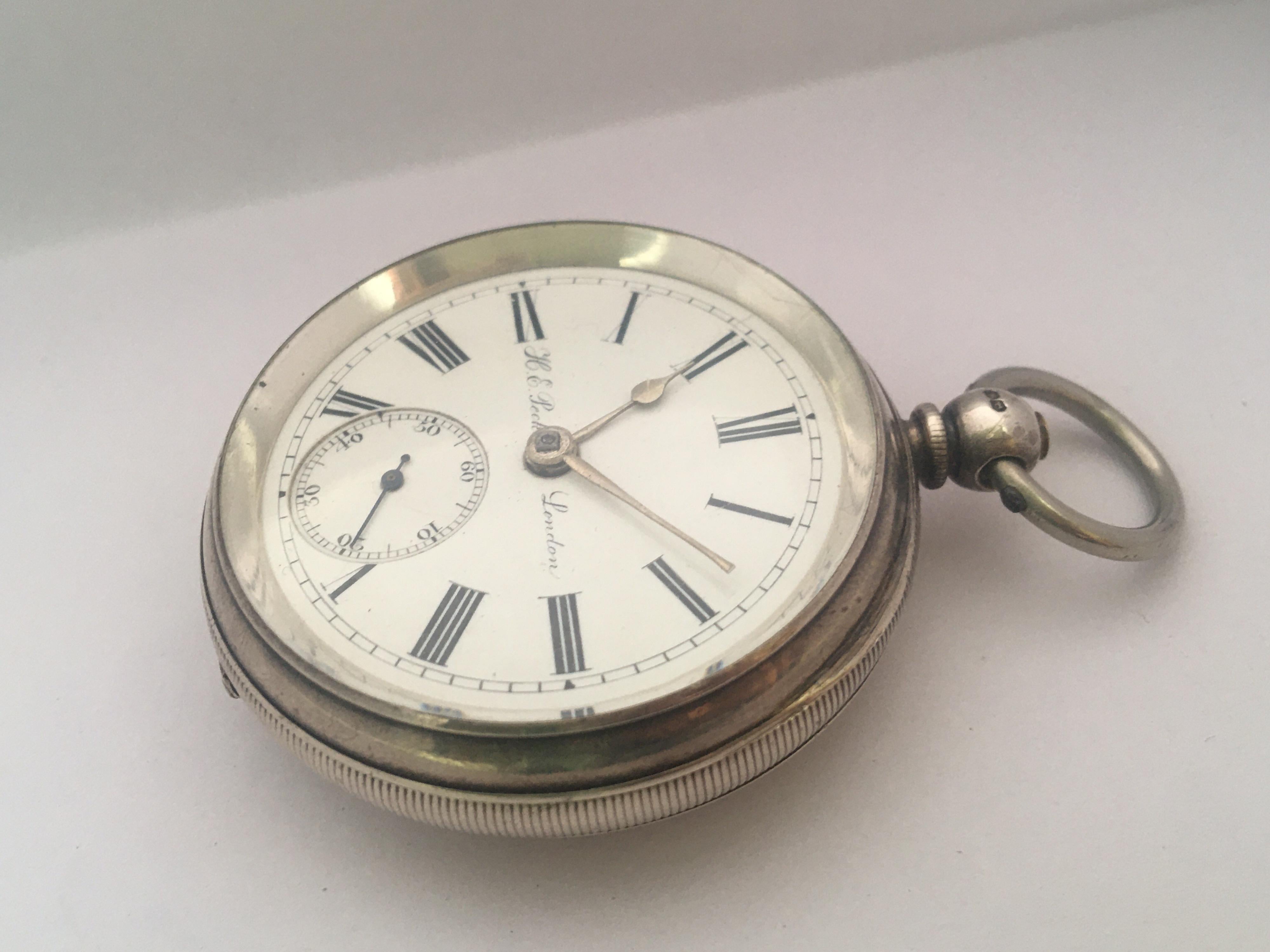 Antique Silver Key Winding Pocket Watch Signed H. E. Peck London For Sale 11