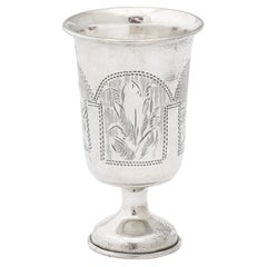 Antique Silver Kiddush Cup with Floral and Landscape Motifs