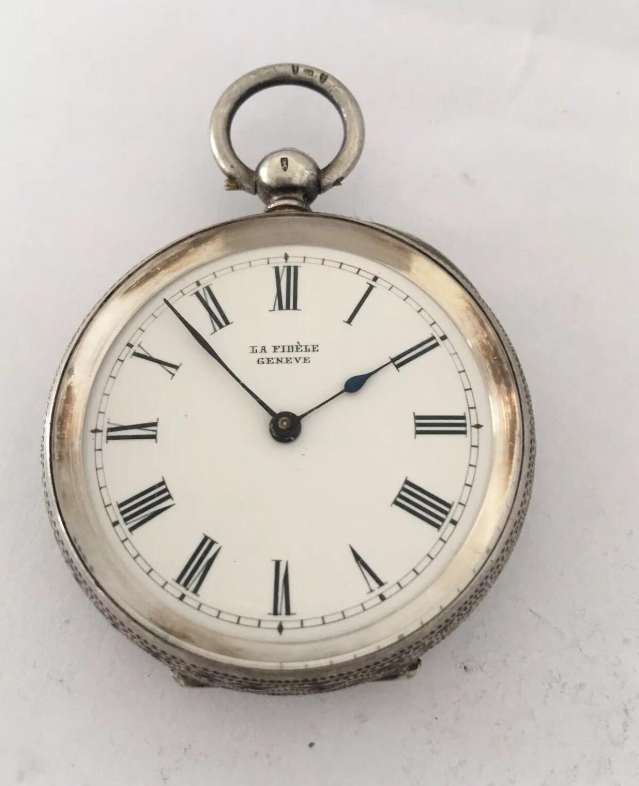 Antique Silver LA FIDELE, GENEVE Key-Wind Pocket Watch 5