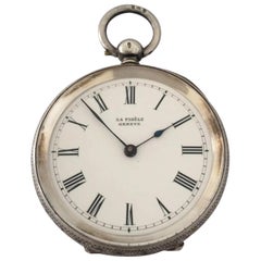 Antike silberne LA FIDELE, GENEVE Schlüsselanhänger-Taschenuhr aus Silber