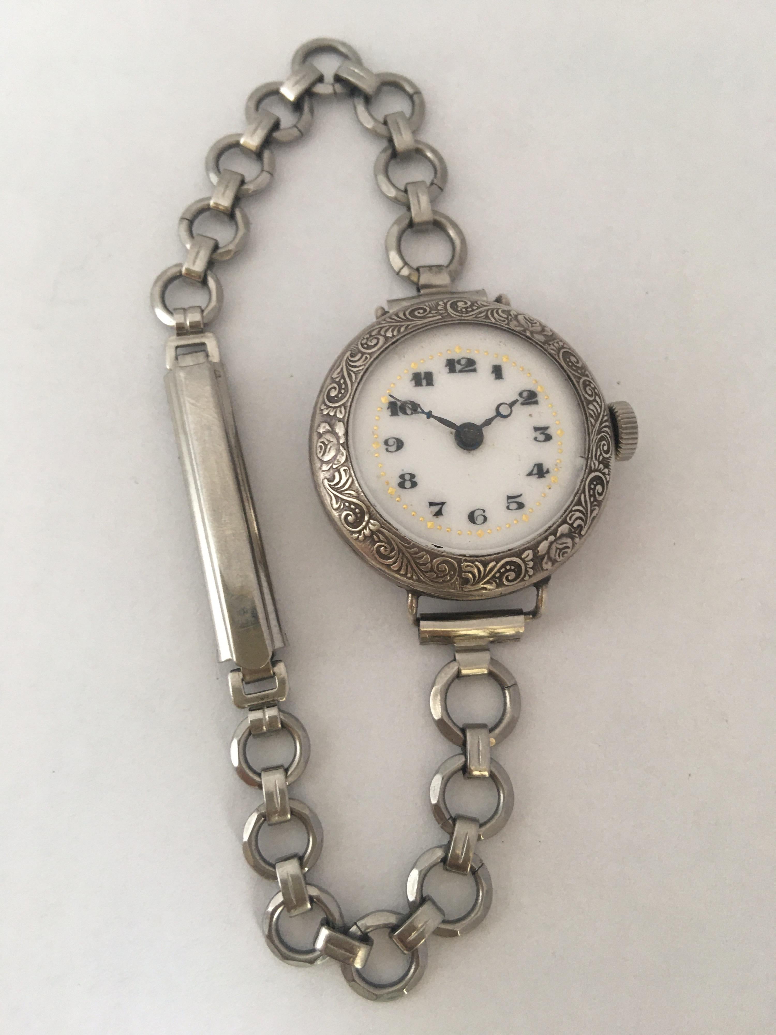 Antique Silver Ladies Mechanical Trench Watch 7