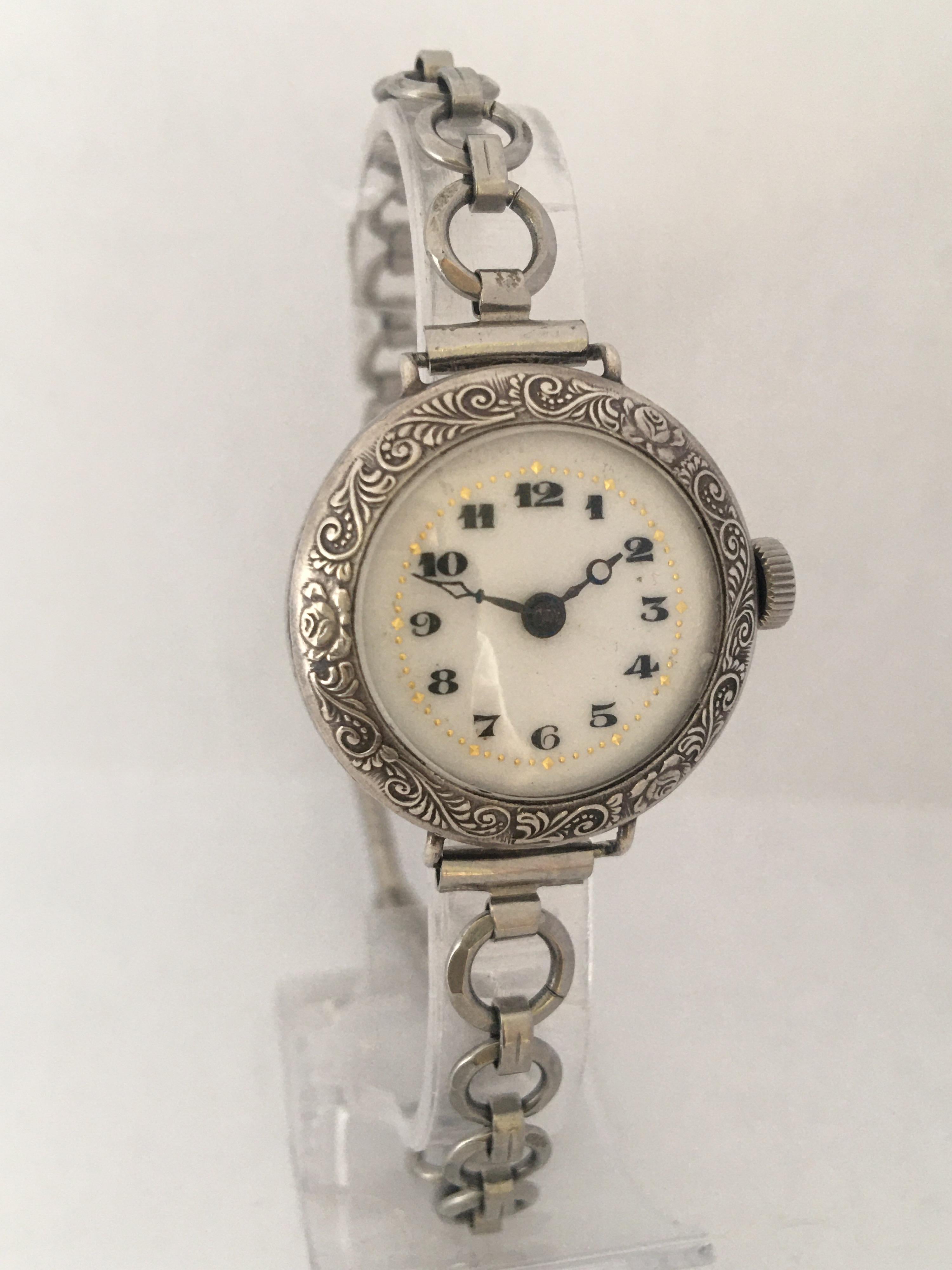 Antique Silver Ladies Mechanical Trench Watch 8