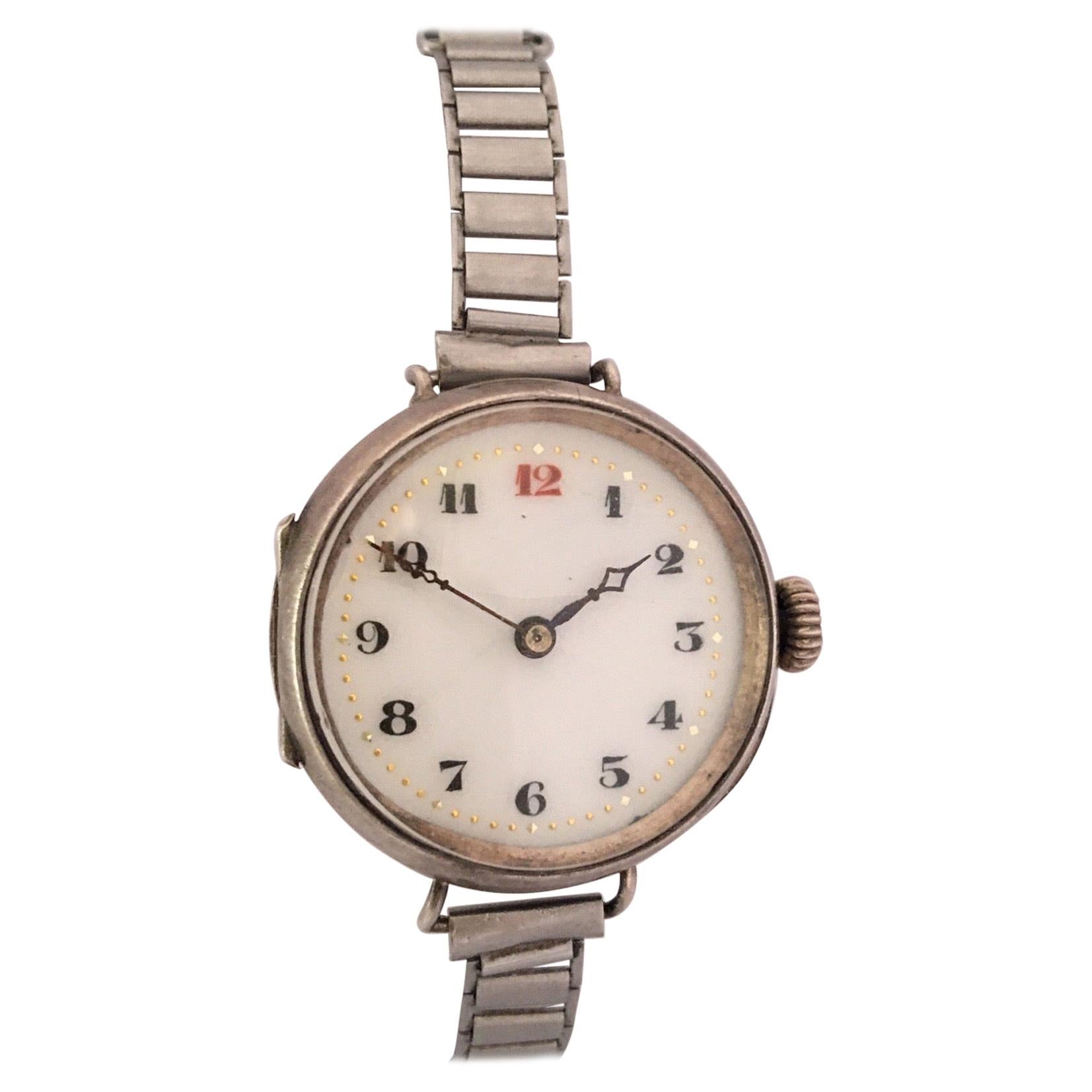 Antique Silver Ladies Mechanical Trench Watch For Sale
