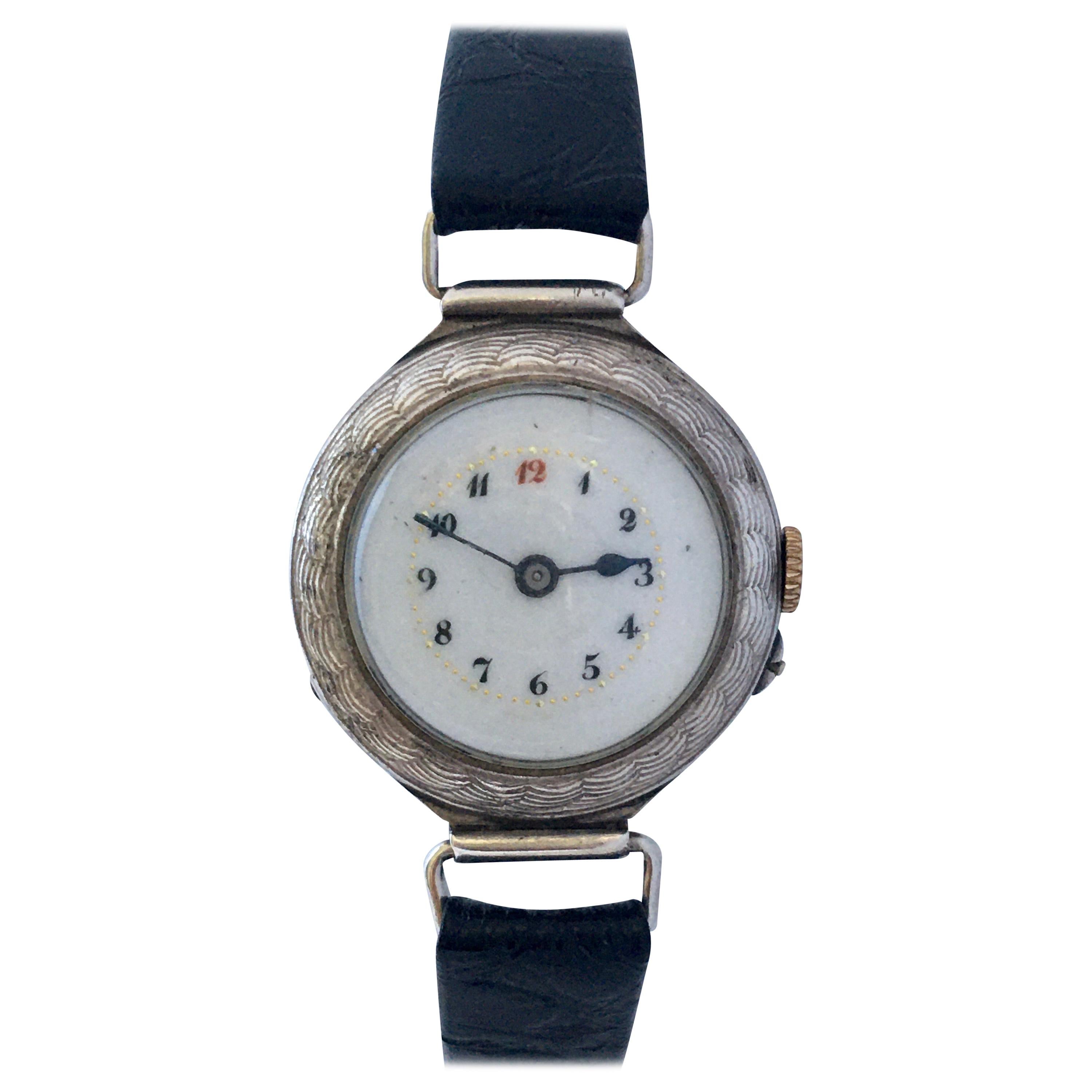 Antique Silver Ladies Trench Watch For Sale