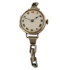 Antique Silver Ladies Trench Watch with Flexible Silver Band