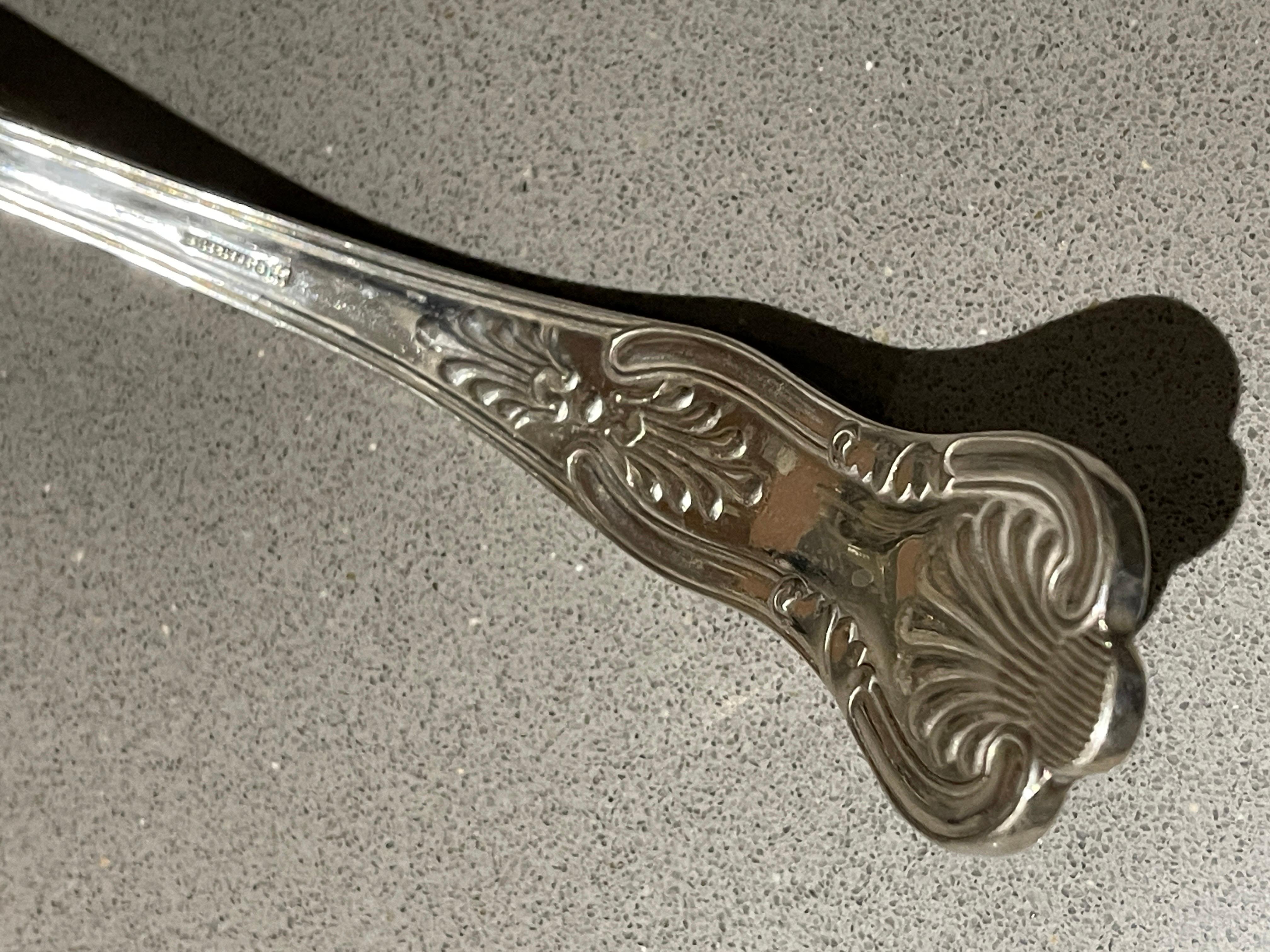 British Antique Silver Ladle, Large Soup & Stew Ladles Engraved Decorative Art Nouveau