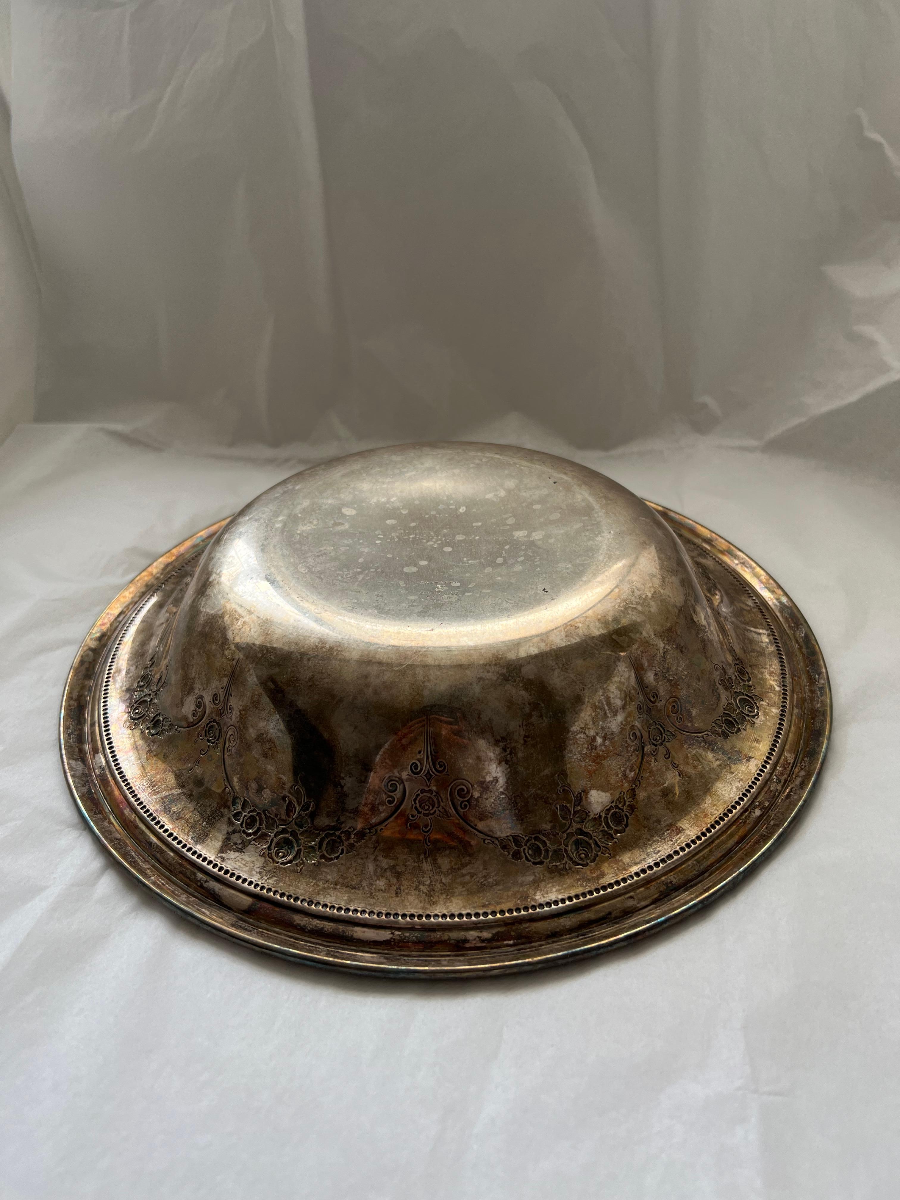 Antique Silver Large Bowl Galt Vintage Estate Classic Decoration Item Kitchenwar In Fair Condition For Sale In Oakton, VA