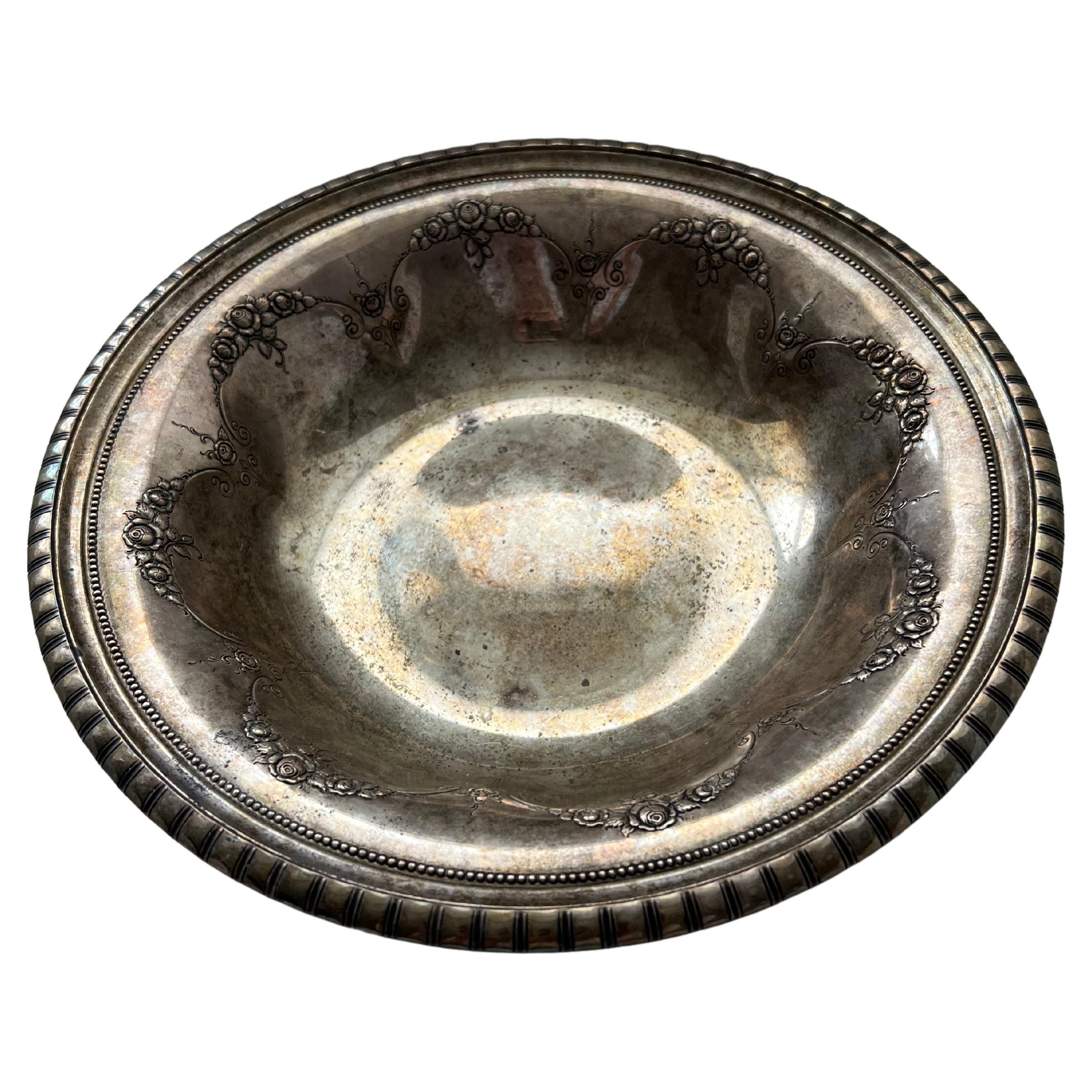 Antique Silver Large Bowl Galt Vintage Estate Classic Decoration Item Kitchenwar For Sale