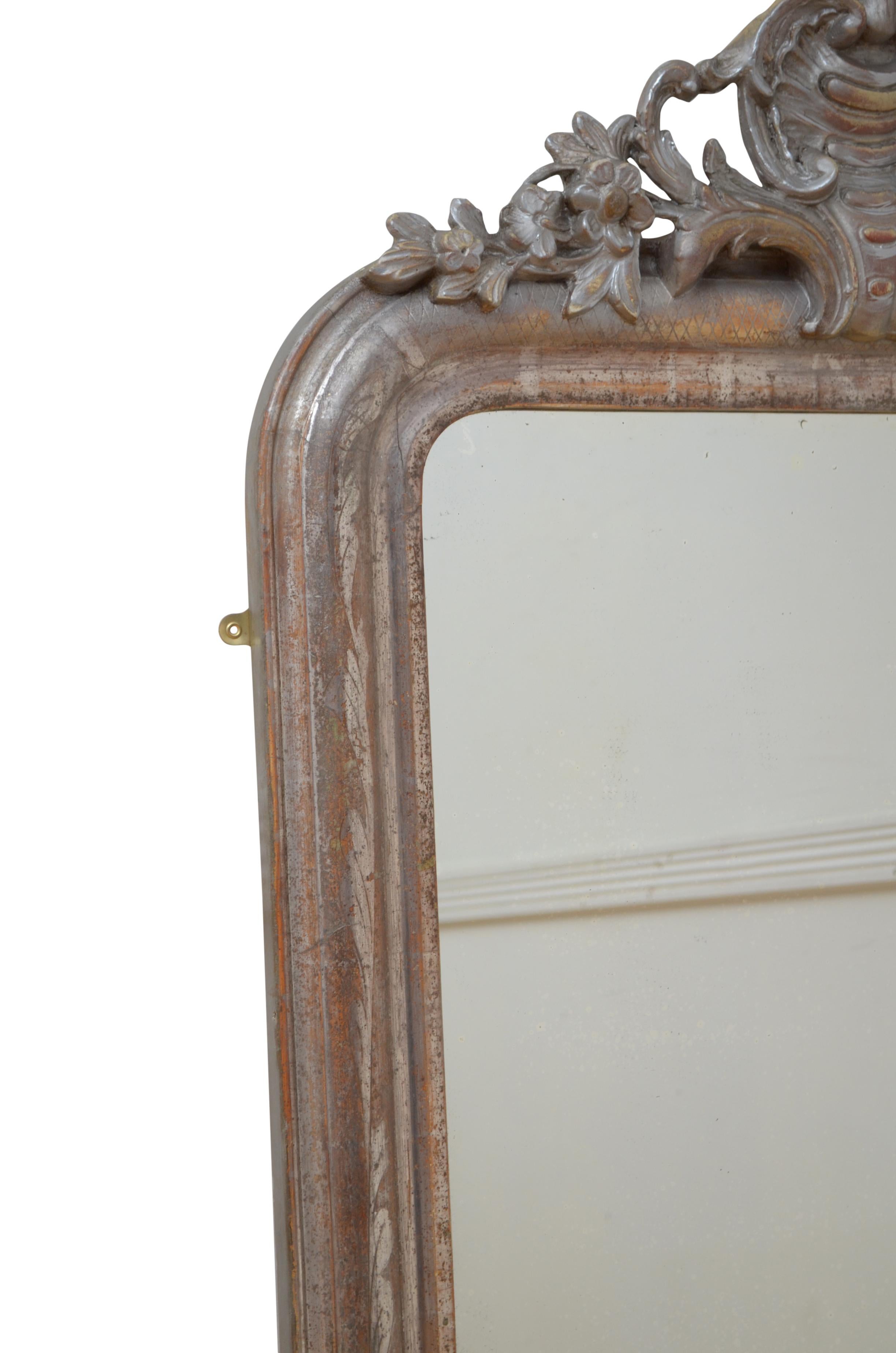 XIXe siècle Antique Silver Leaf Chateau Mirror Wall Mirror Console H139cm en vente
