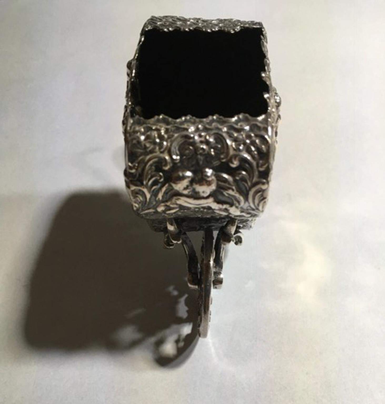 Italy Late 19th Century Sterling Silver Box Baroque Little Love Cart For Sale 5