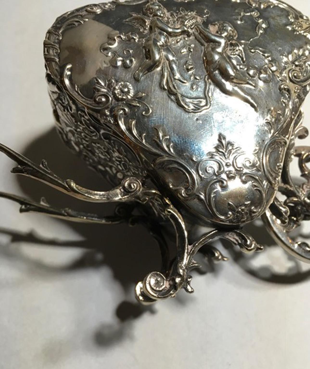 Italie Fin du 19e siècle Argent Sterling Baroque Petit Chariot d'Amour  en vente 9