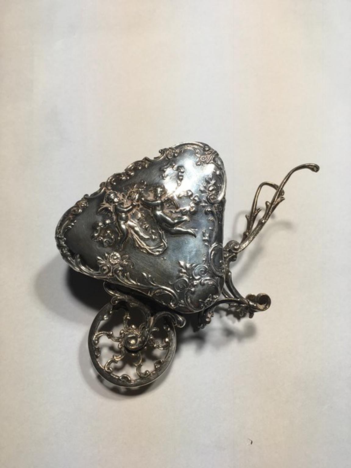 Italy Late 19th Century Sterling Silver Baroque Little Love Cart  For Sale 15