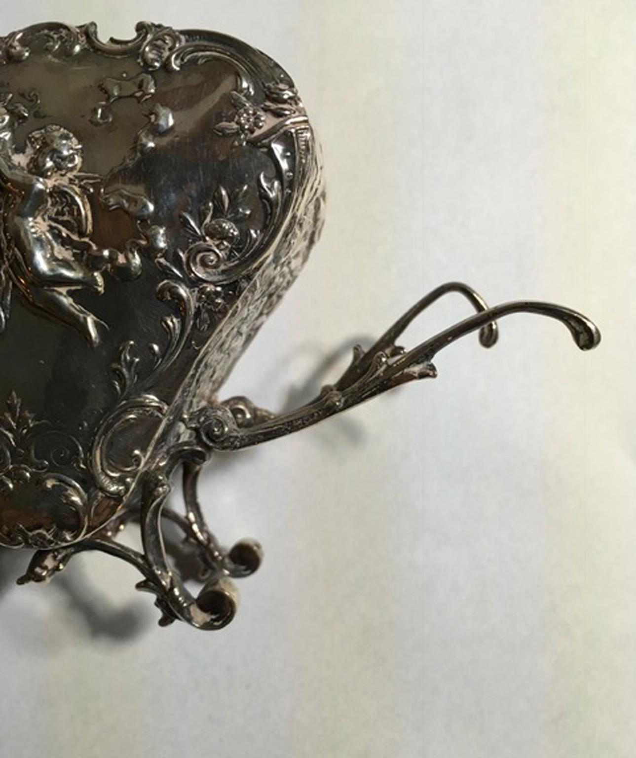 Italie Fin du 19e siècle Argent Sterling Baroque Petit Chariot d'Amour  Bon état - En vente à Brescia, IT