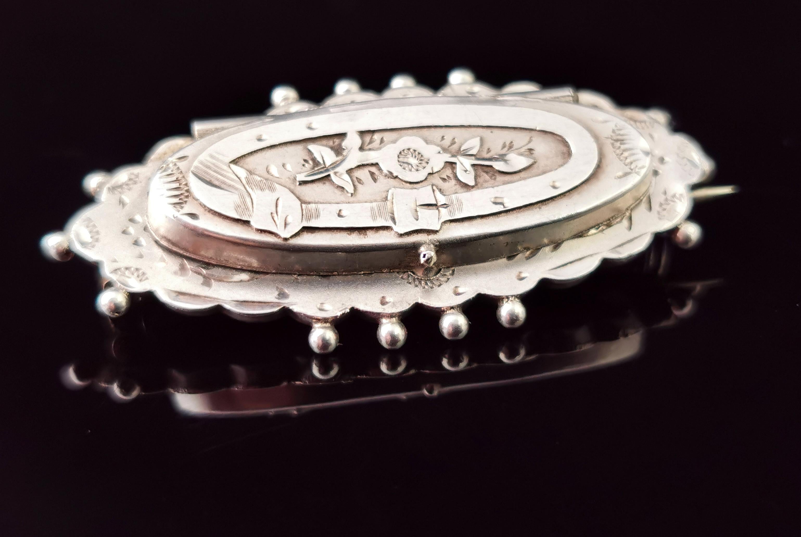 Antique Silver Locket Brooch, Welsh, Hidden Message 8