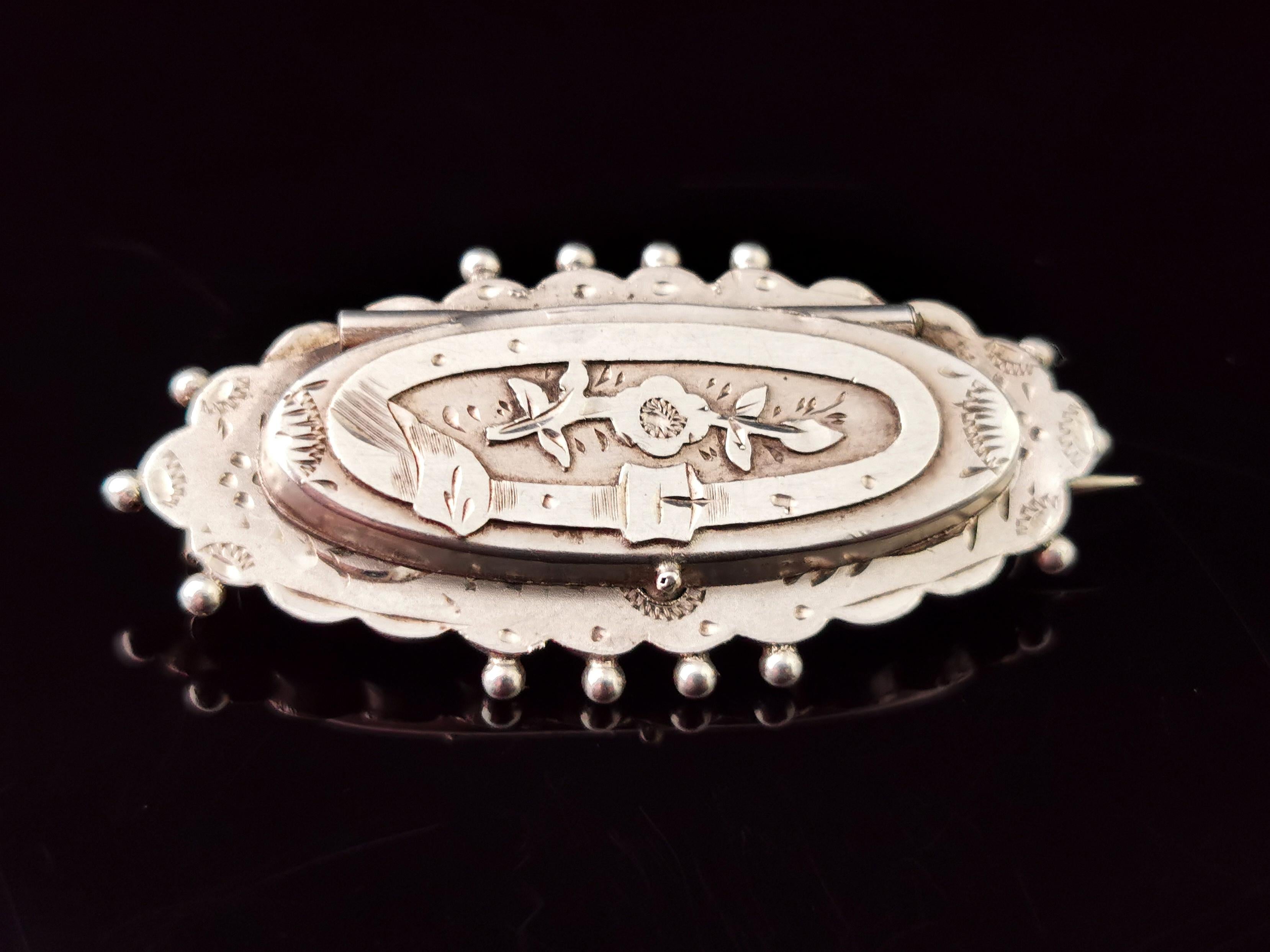 Aesthetic Movement Antique Silver Locket Brooch, Welsh, Hidden Message