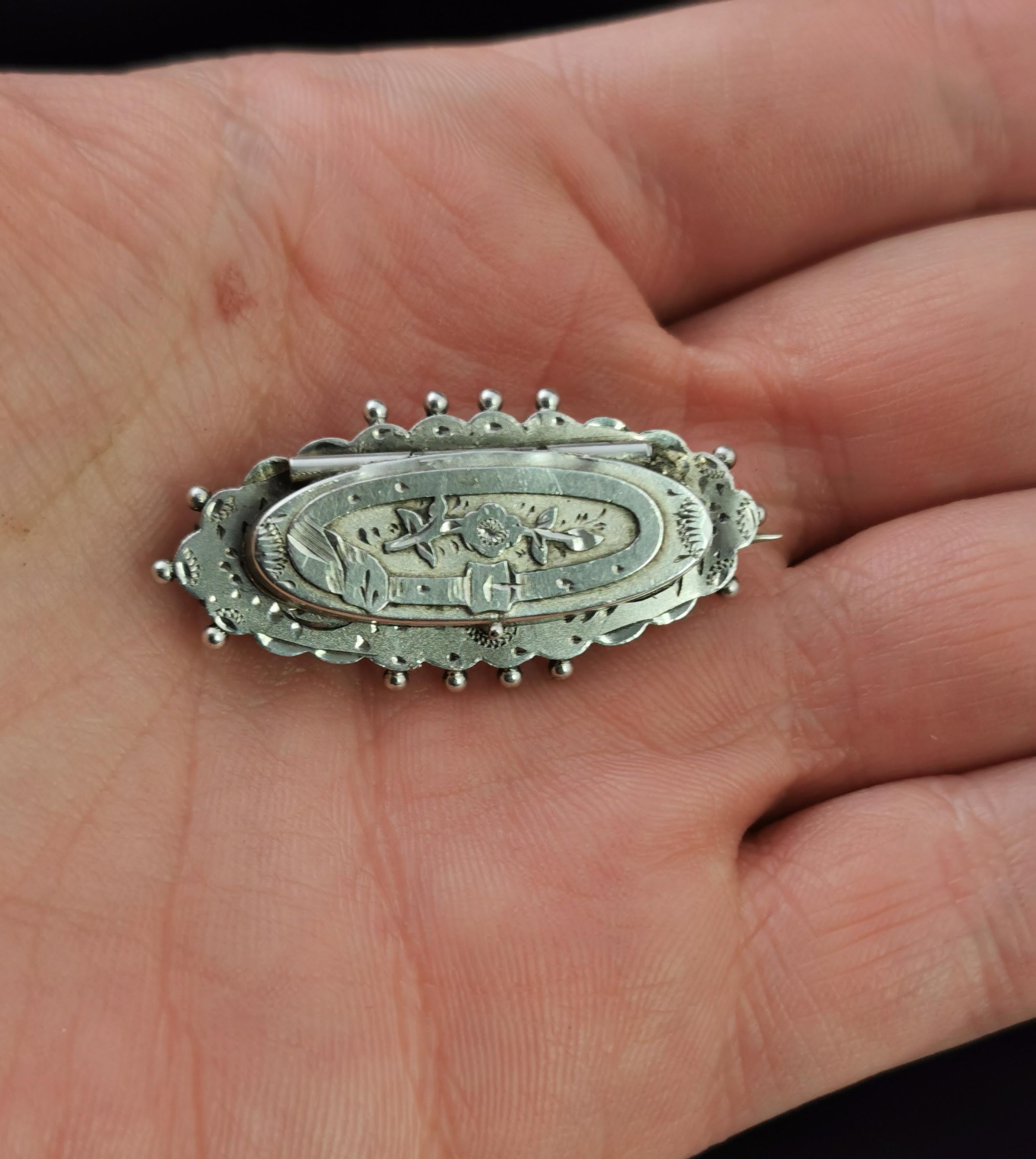 Antique Silver Locket Brooch, Welsh, Hidden Message 3