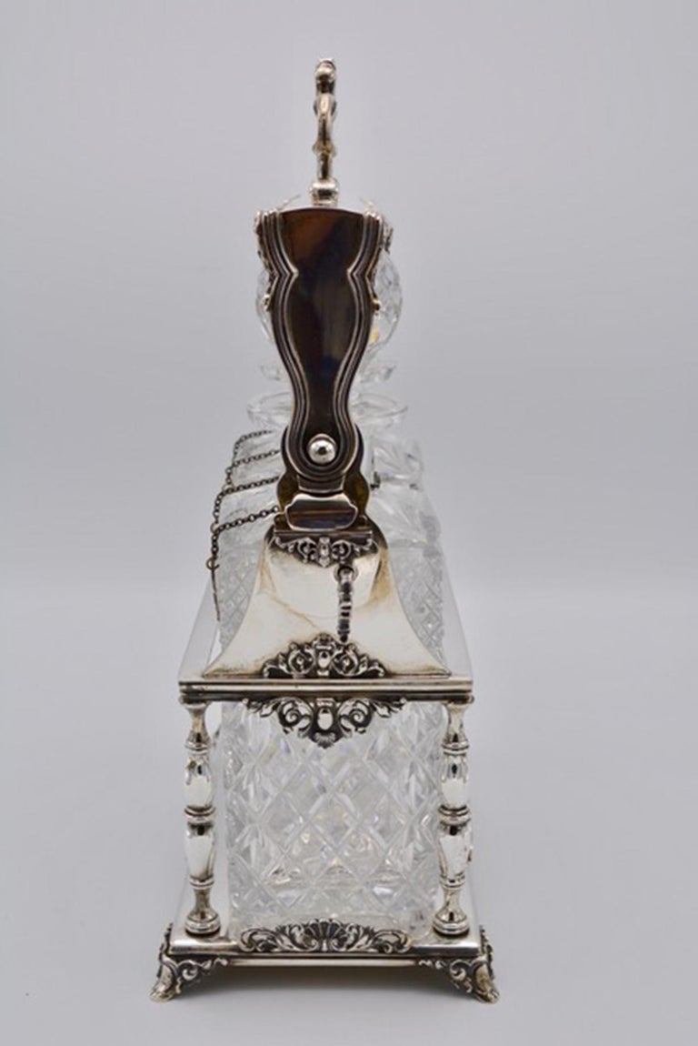 Antique Silver Locking Tantalus Original Decanters and Labels Europe