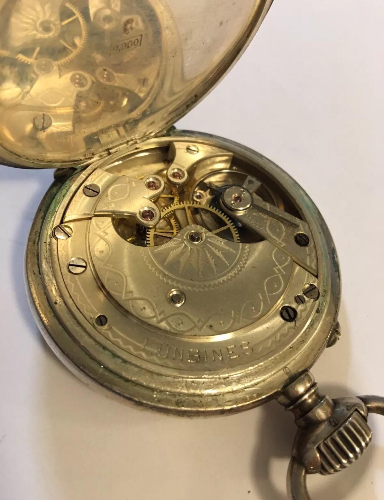 Antique Silver Longines Pocket Watch For Sale 4