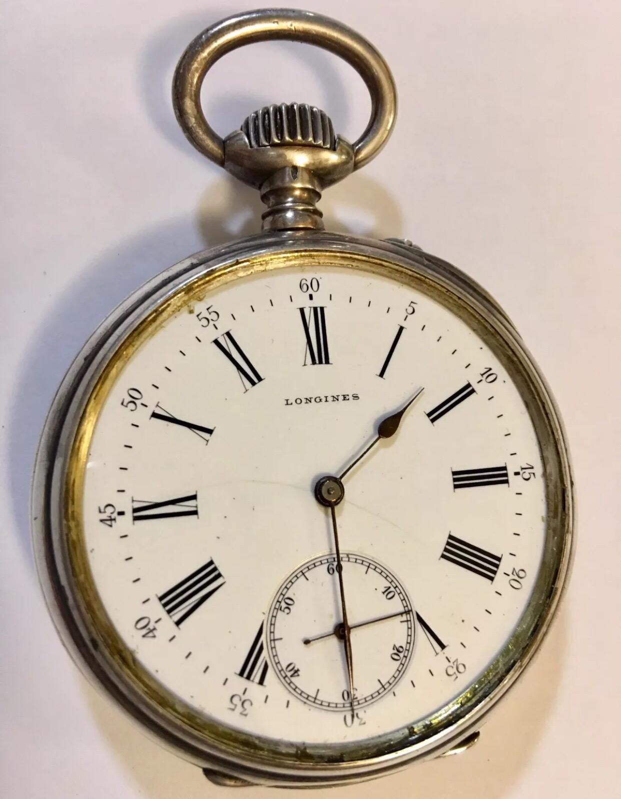 Antique Silver Longines Pocket Watch For Sale 5