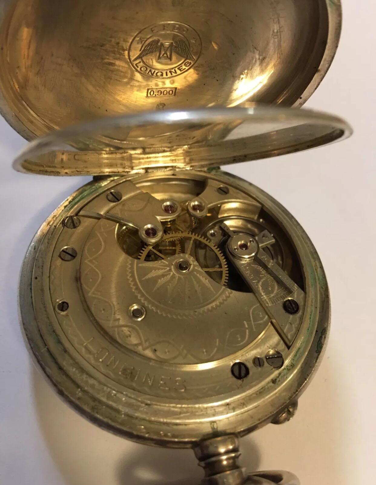 Antique Silver Longines Pocket Watch In Fair Condition For Sale In Carlisle, GB