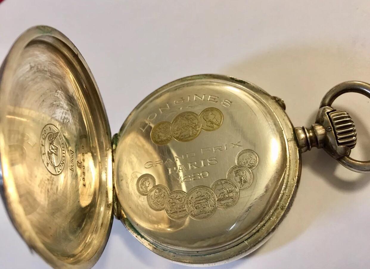 Women's or Men's Antique Silver Longines Pocket Watch For Sale