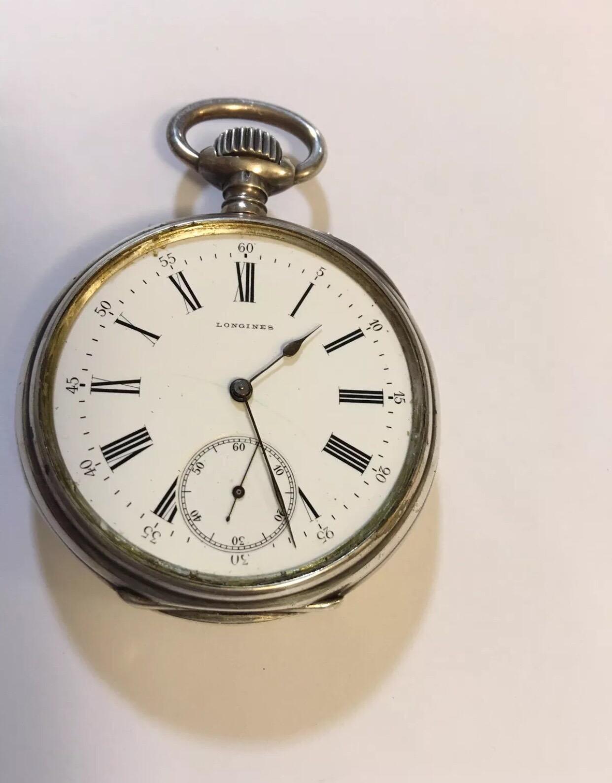 Antique Silver Longines Pocket Watch For Sale 1