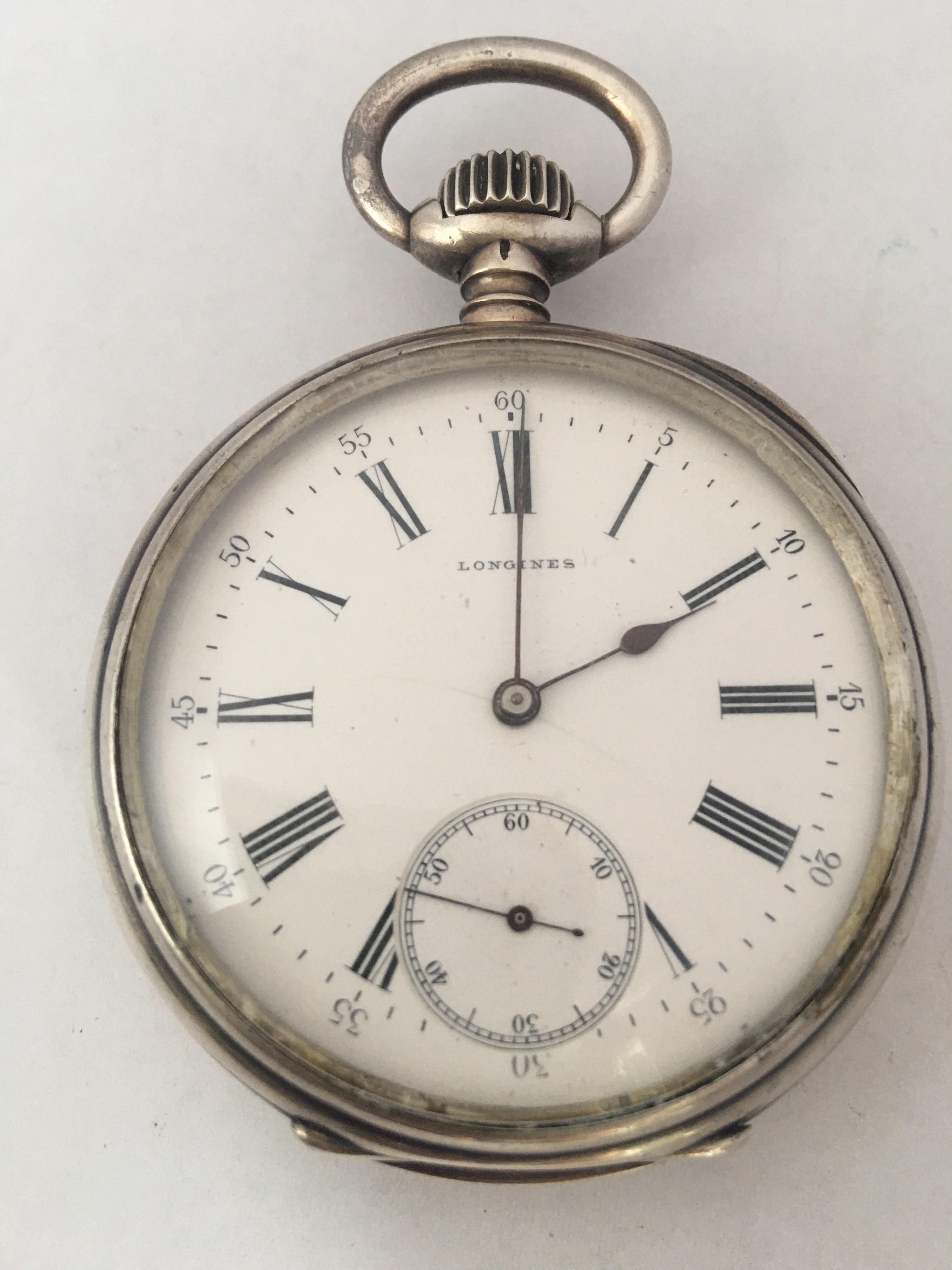 Antique Silver Longines Stem winding Pocket Watch 4