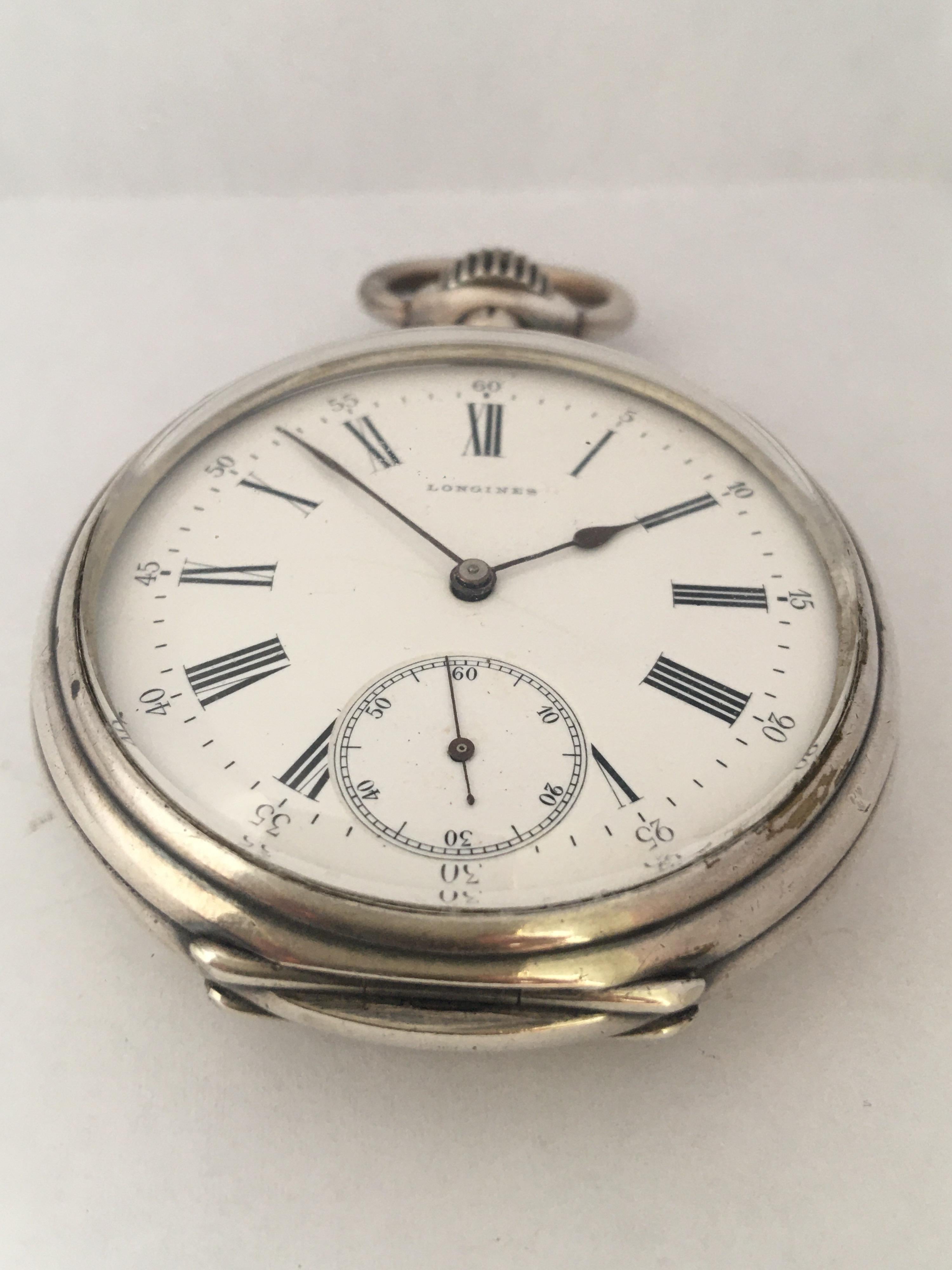 Antique Silver Longines Stem winding Pocket Watch 8