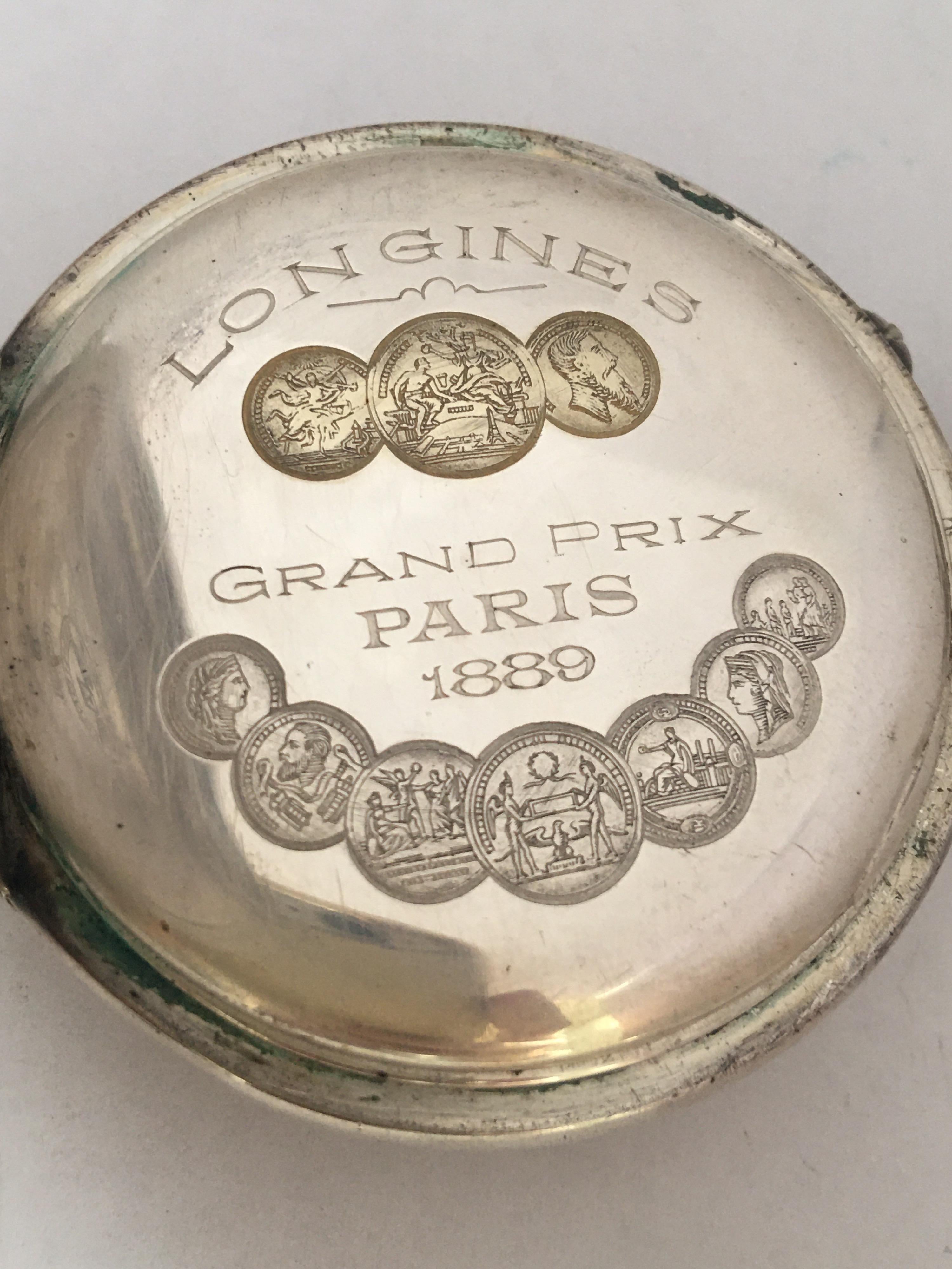Antique Silver Longines Stem winding Pocket Watch In Good Condition In Carlisle, GB