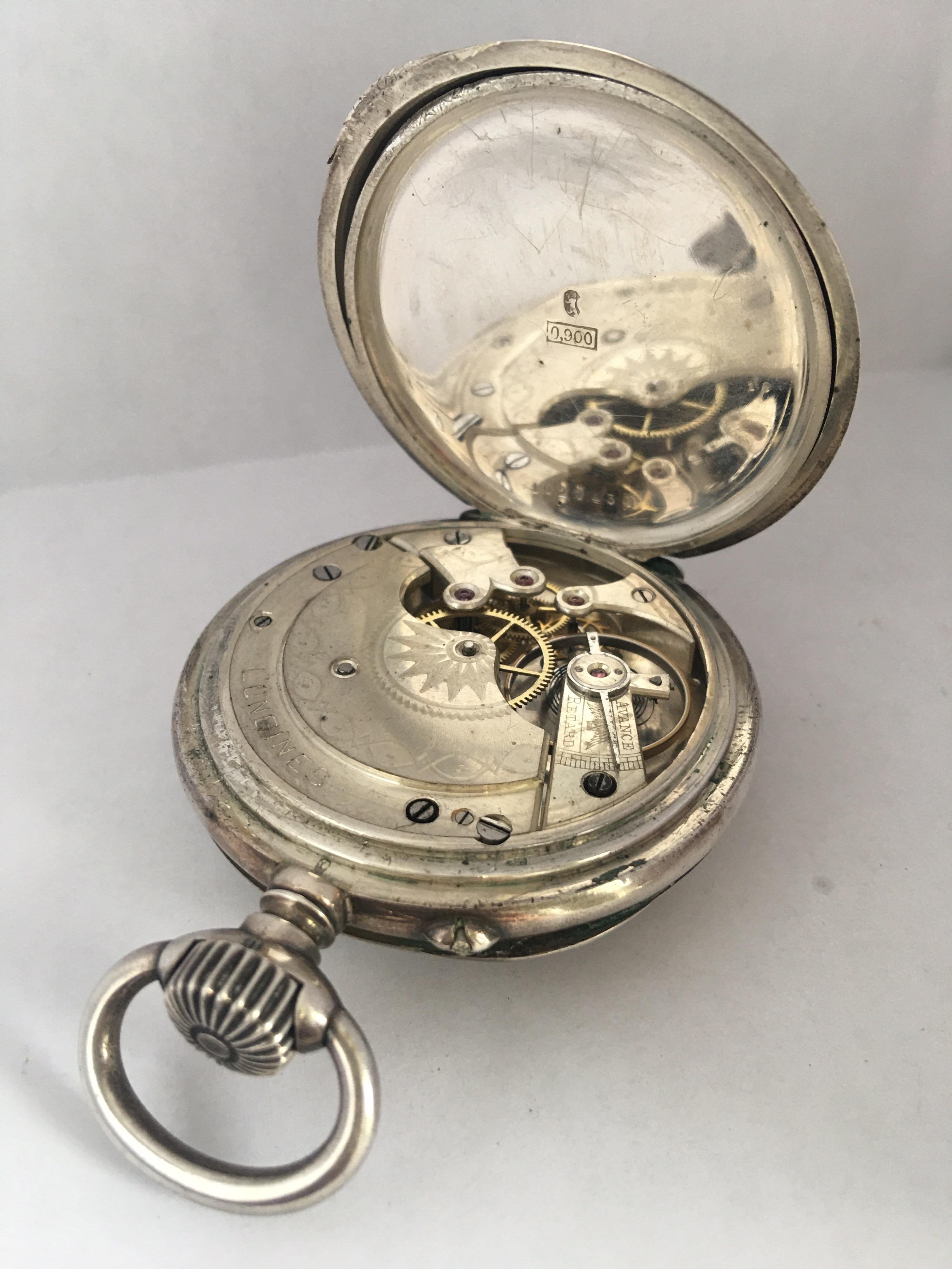 Antique Silver Longines Stem winding Pocket Watch 1