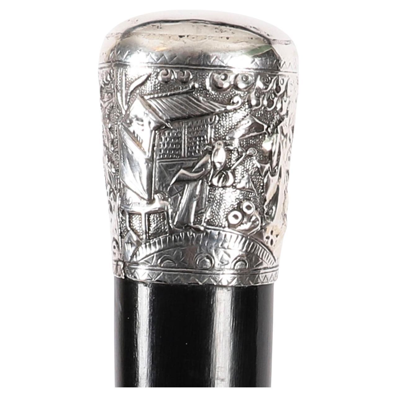 Antique Silver 
Malacca Chinese Walking Stick Cane 19th Century 92cm/ 36inches For Sale