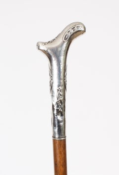 Antique Silver Malacca Walking Cane Swagger Stick Late 19th Century