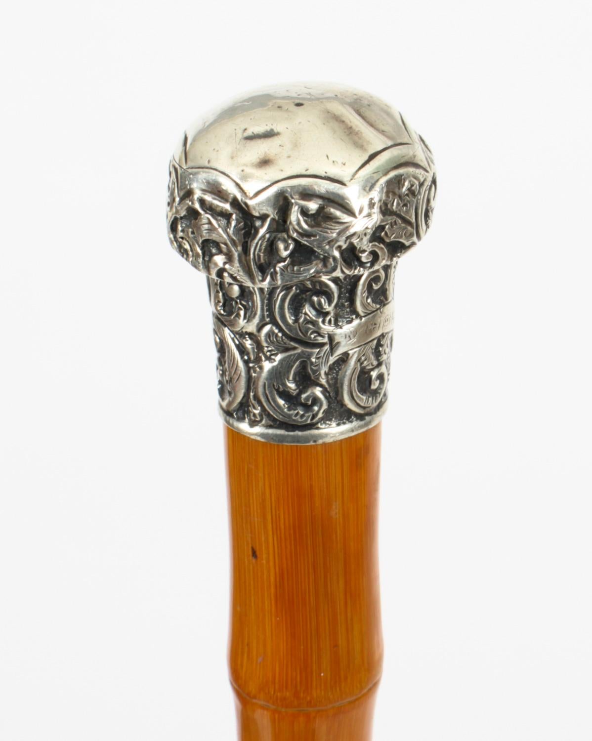 Antique Silver & Malacca Walking Stick Cane, 19th Century In Good Condition In London, GB