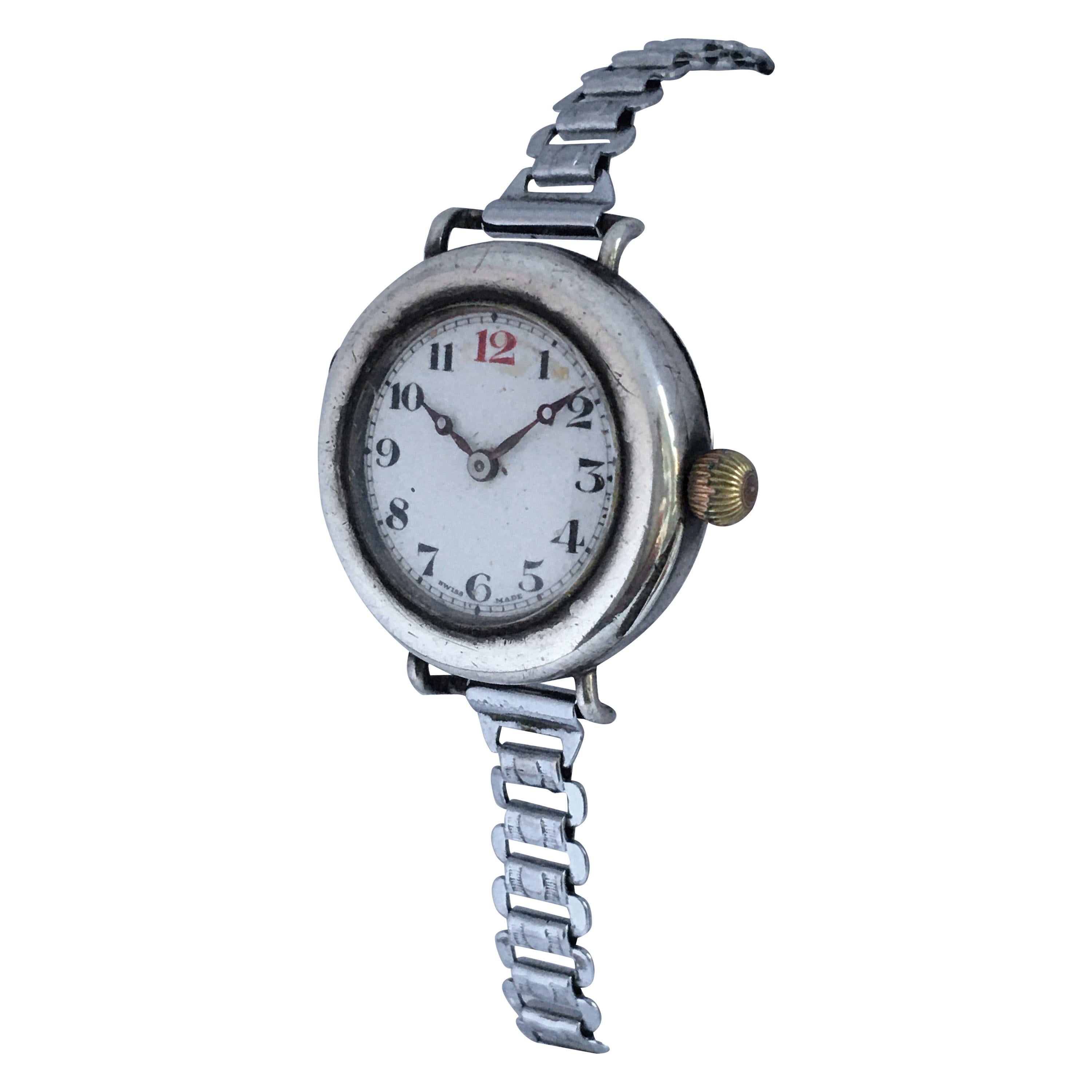 Antique Silver Manual Winding Zenith Trench Watch For Sale