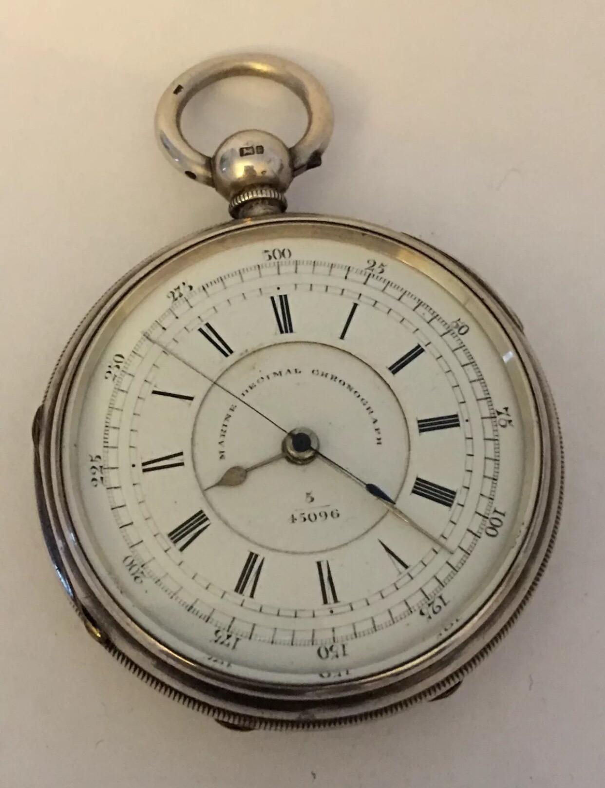 Antique Silver Marine Decimal Chronograph Pocket Watch 3