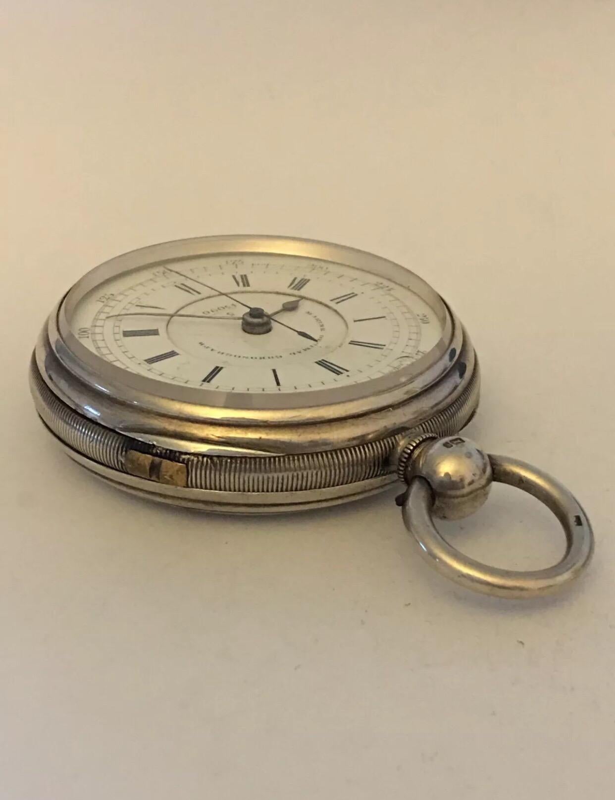 Antique Silver Marine Decimal Chronograph Pocket Watch 4