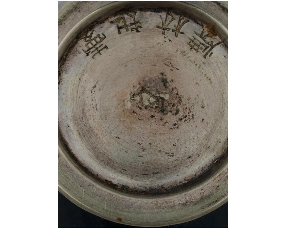 Rame Antico vaso d'argento Meiji giapponese con gru in smalto cloisonne firmato Hayashi Kodenji in vendita