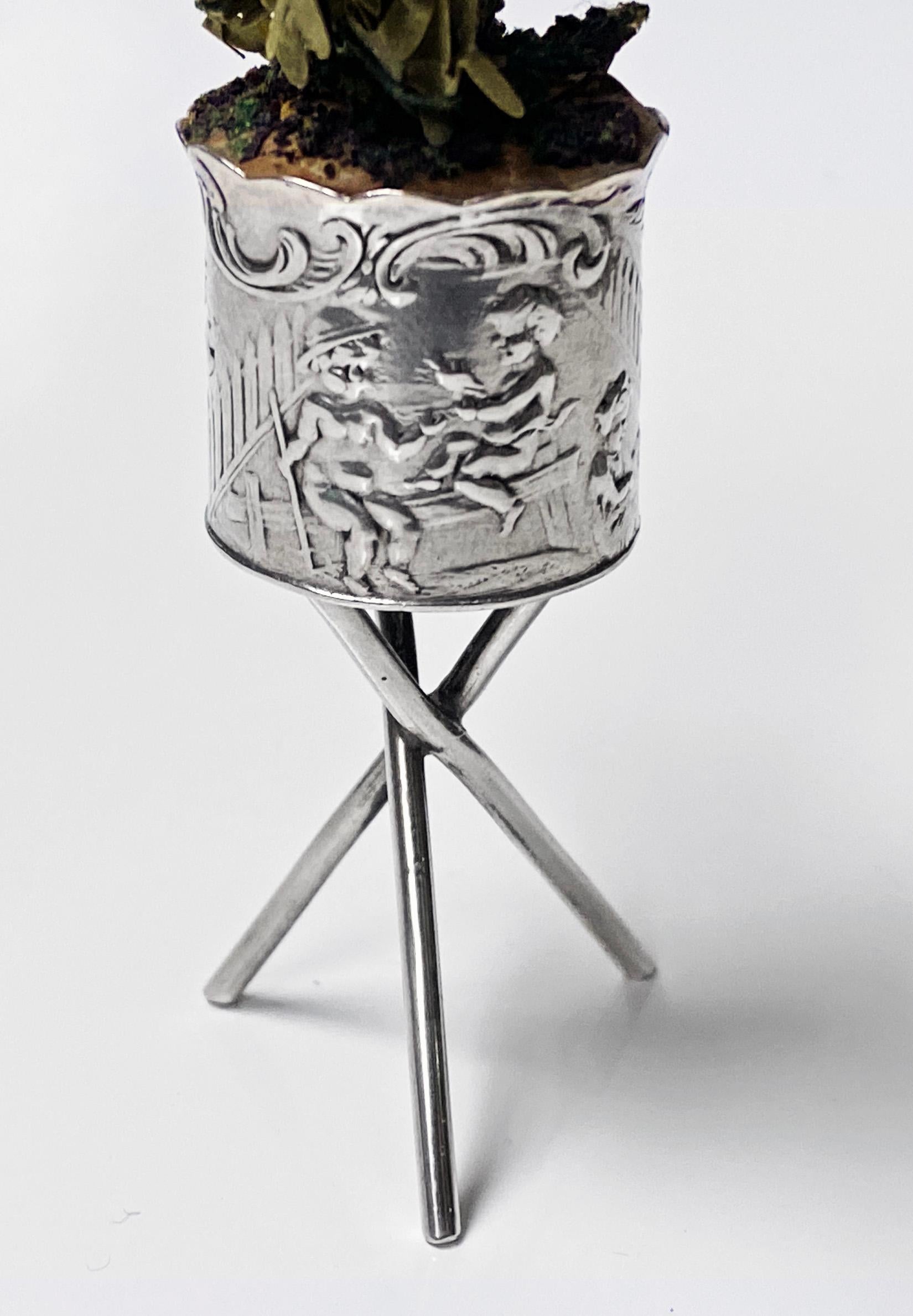 Antique Silver Miniature Planter and Stand, Germany, circa 1900 1
