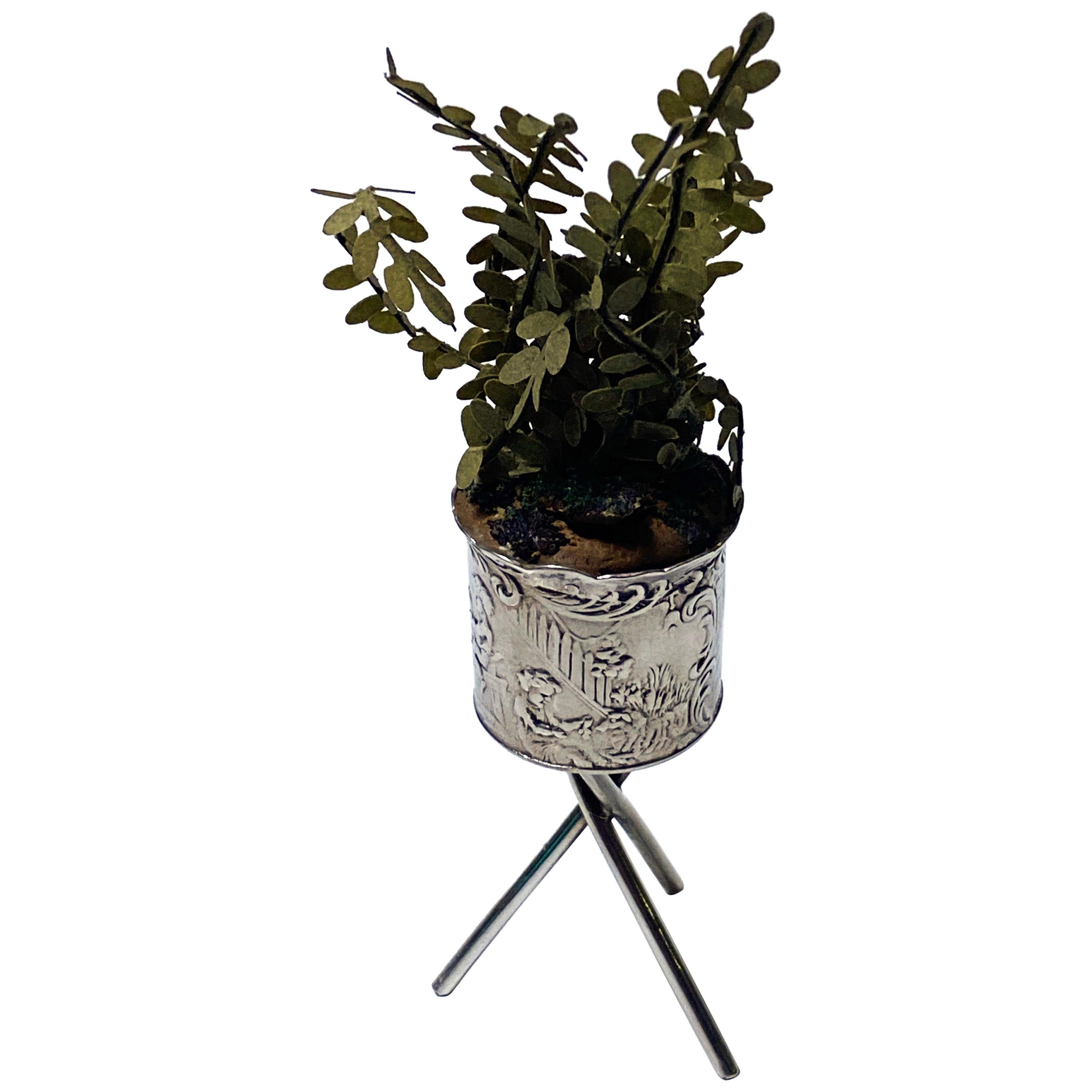 Antique Silver Miniature Planter and Stand, Germany, circa 1900