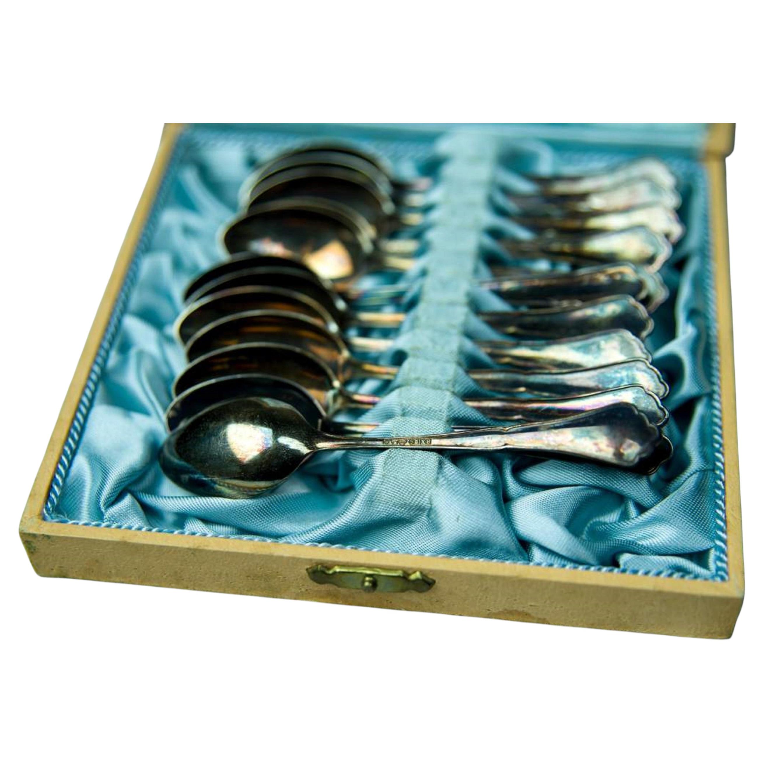 Antique Silver Mocha Teaspoons Set of 12, Swedish Silver, 1948 For Sale