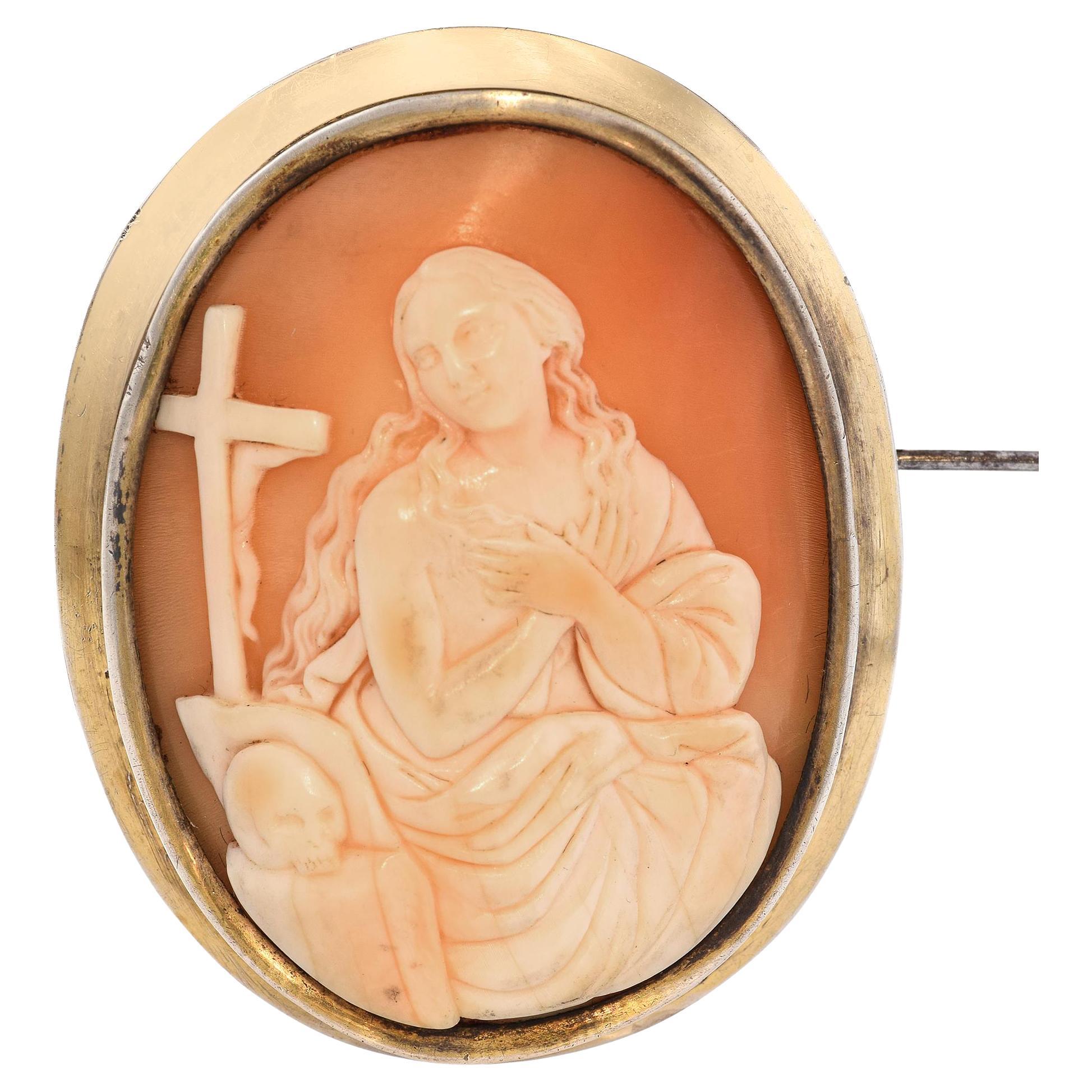 Antique Silver "Momento Mori" Cameo Brooch
