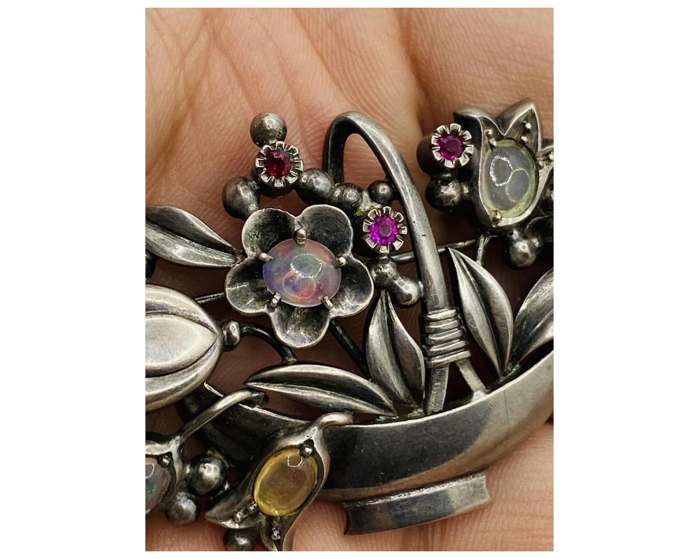 Antique Silver Moonstone And Ruby Flower Basket B… - image 4