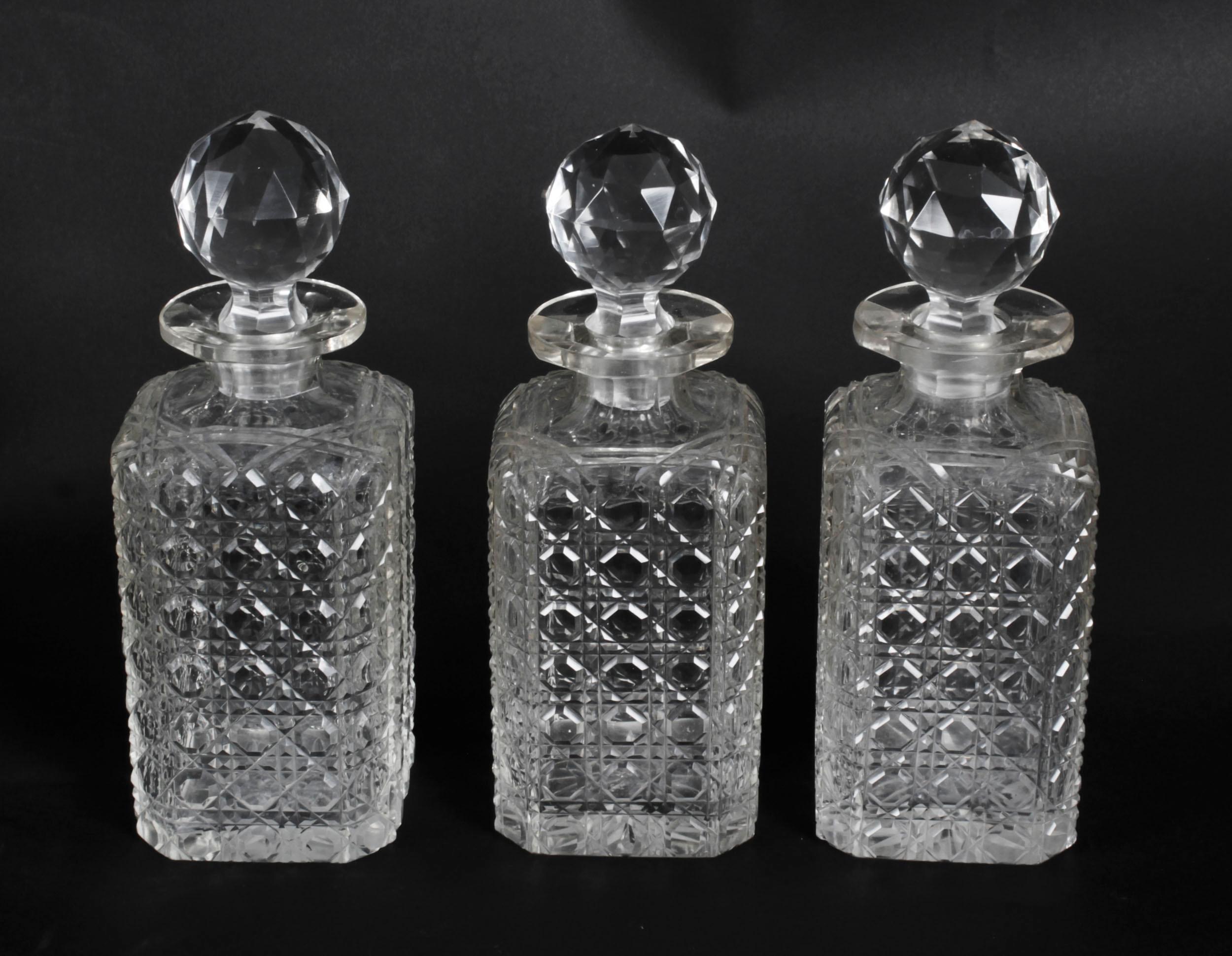 Antique Silver Mounted Burr Walnut 3 Crystal Decanter Tantalus Dry Bar 19th C 5