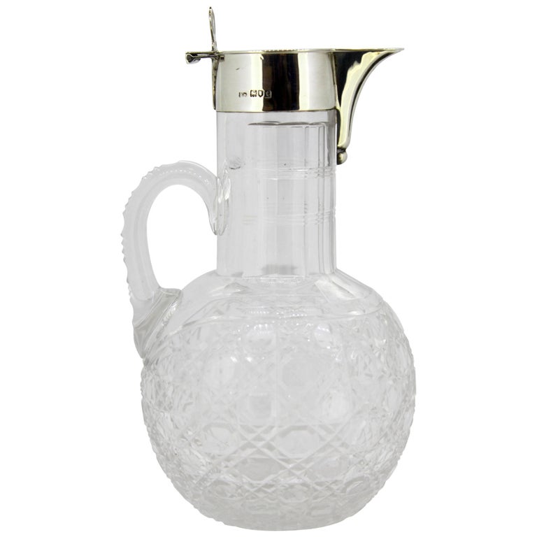 Antique Silver Mounted Cut Glass Crystal Water Pitcher Robert Pringle Sons