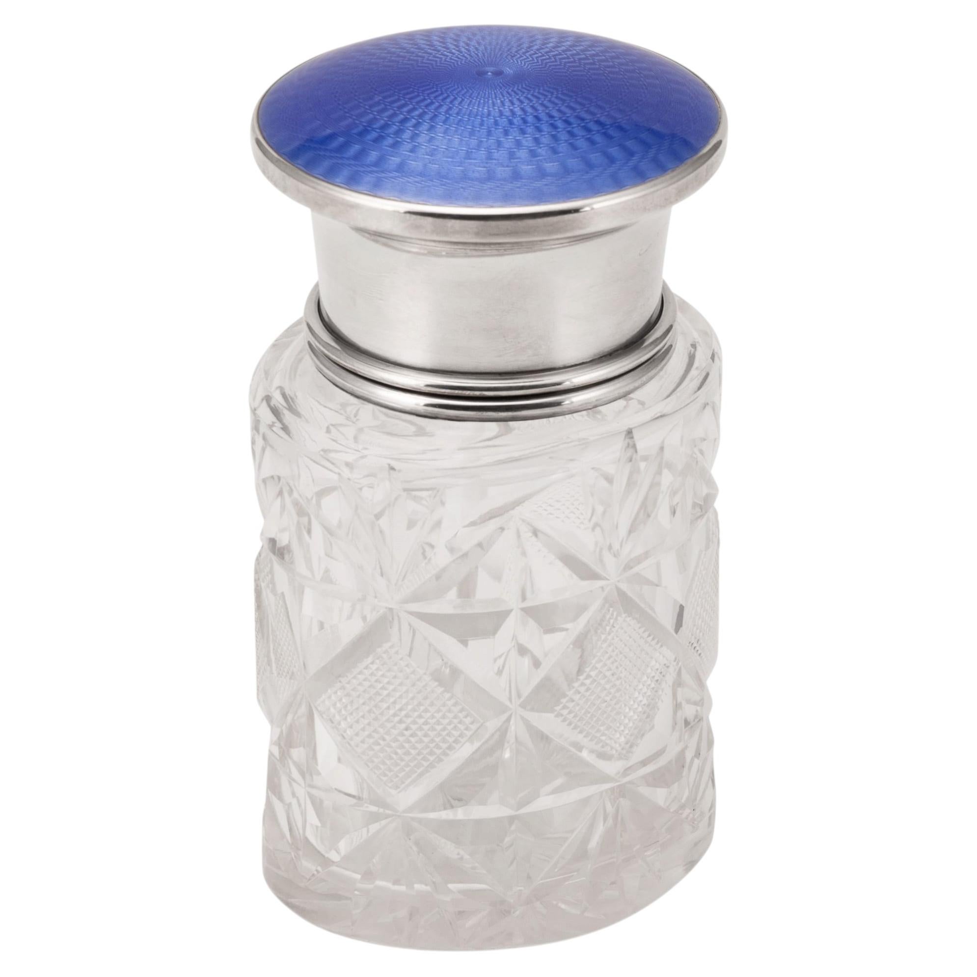 Antique Silver Mounted Guilloché Enamel Jar by Henry Perkins, 1929