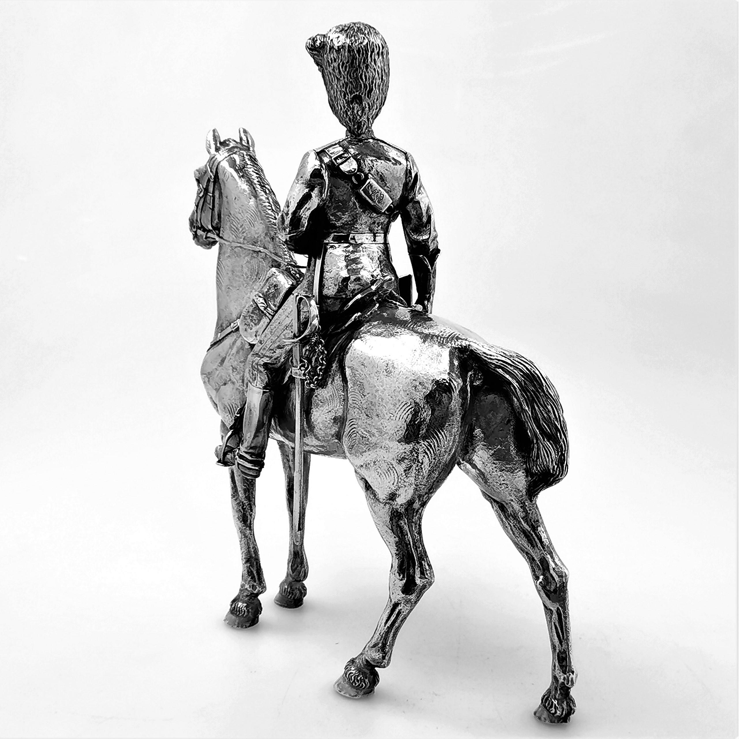 Antique Silver Mounted Military Cavalry Officer Horse Figure Model Statue, 1916 In Good Condition In London, GB