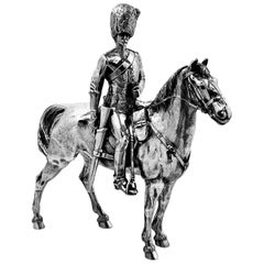 Antique Silver Mounted Military Cavalry Officer Horse Figure Model Statue, 1916