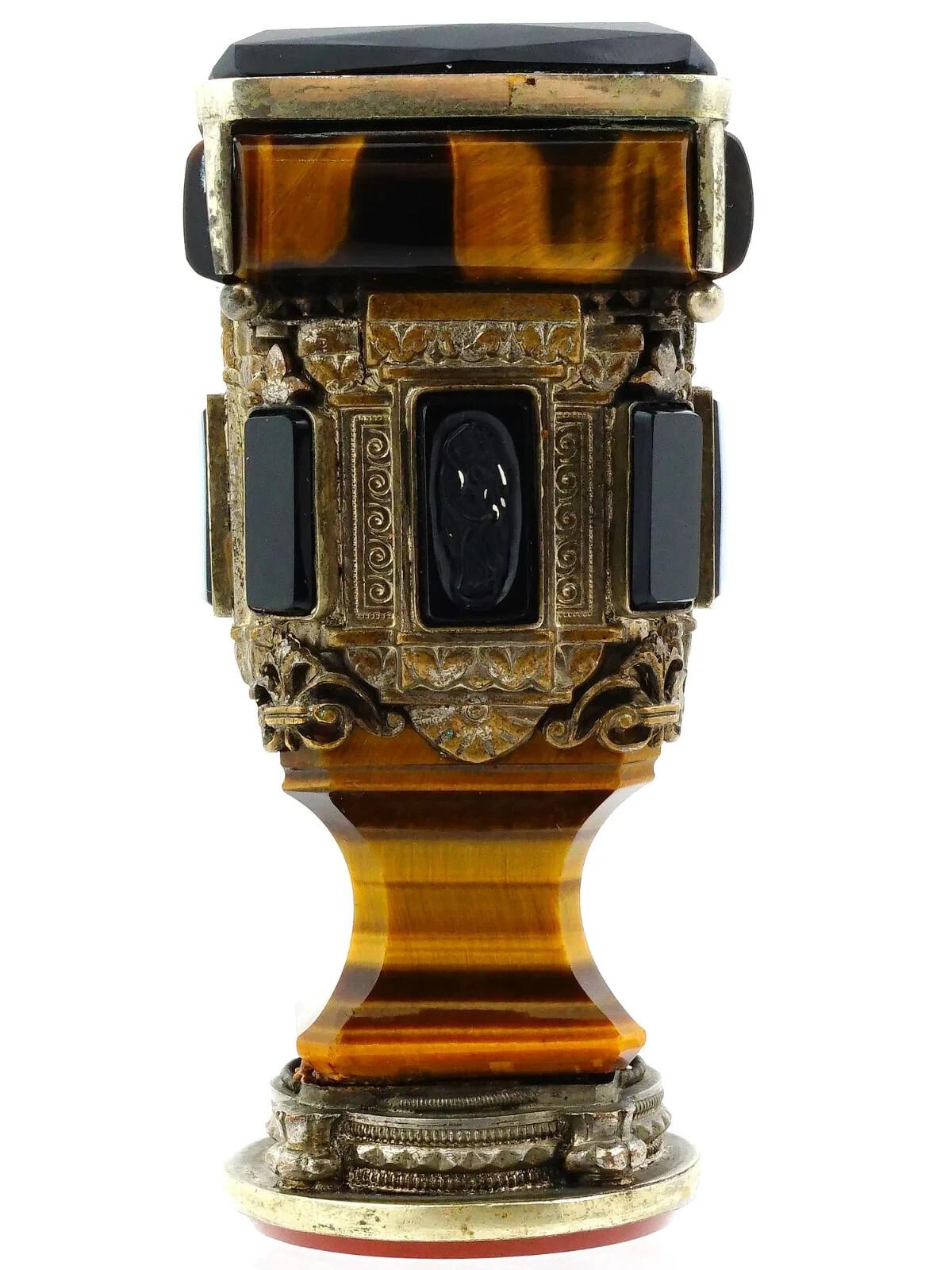 Victorian Antique Silver Mounted Tigers Eye Agate Cameo Seal For Sale