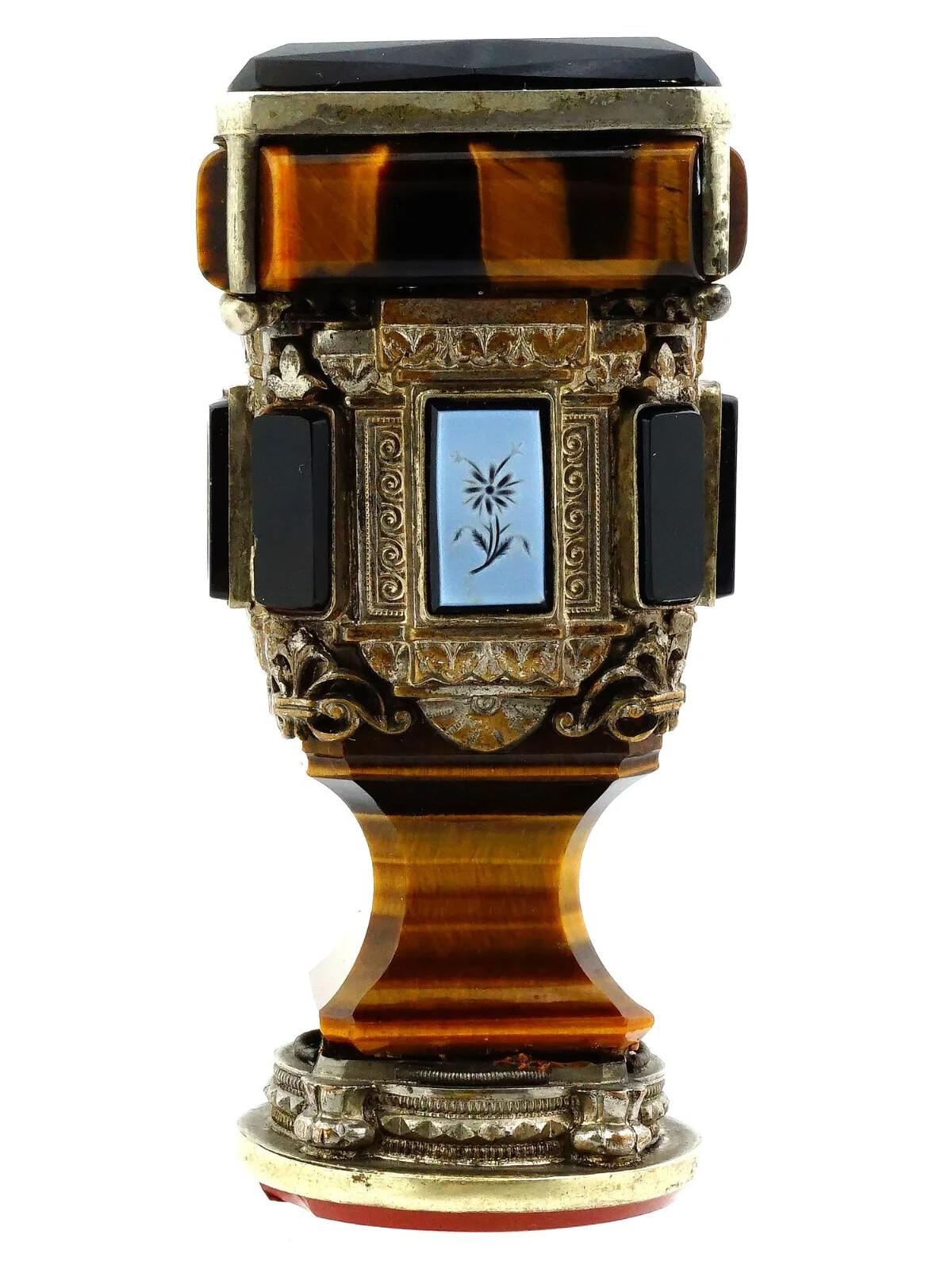 Unknown Antique Silver Mounted Tigers Eye Agate Cameo Seal For Sale