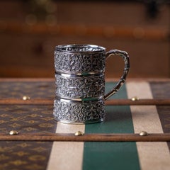 Antique Silver Mug by Oomersi Mawji, Kutch, Floral Repoussé, 1890